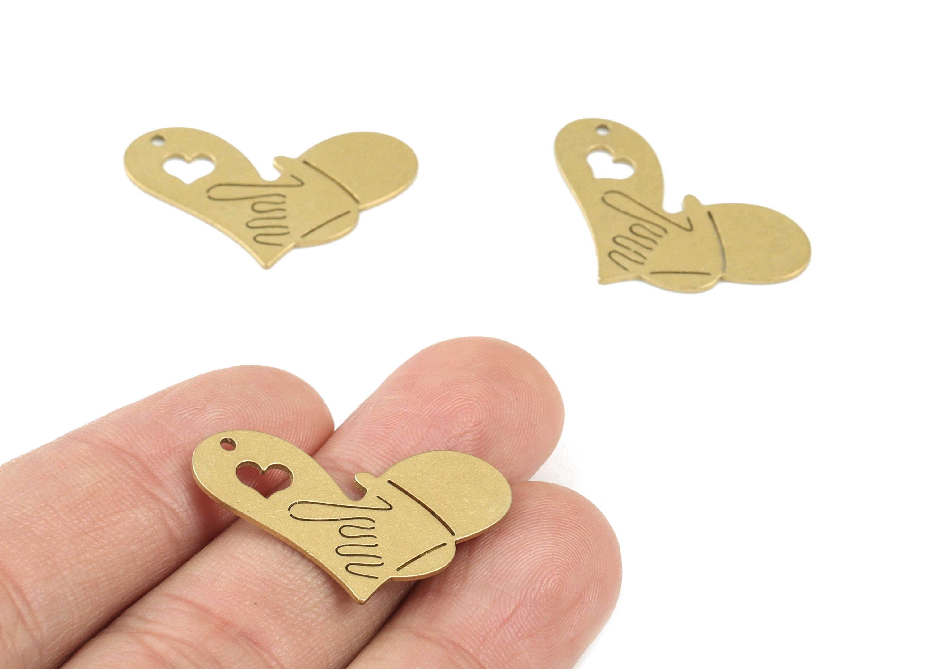 Heart Hand Pendant - Raw Brass Heart Hand Earring Charms - Hand Love Earring - Jewelry Supplies - 30x18x0.8mm - PPM3503 - DOMEDBAZAAR