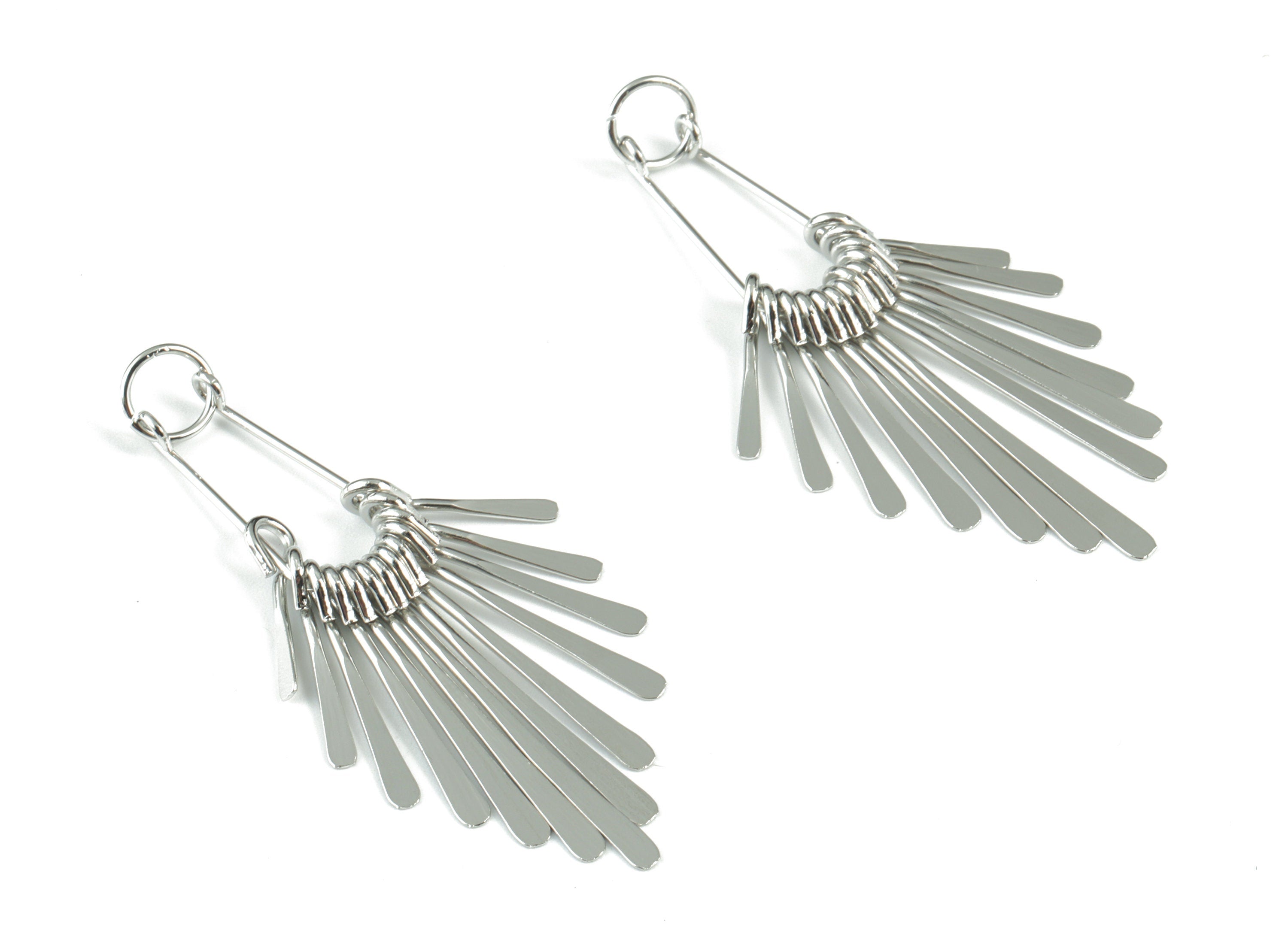 Silver Fringed Earring Charms - 18K Real White Gold Brass Hammered Fringed Trim Charms - Jewelry Supplies - 56.96x26.05x2.63mm - RGP2732S - DOMEDBAZAAR
