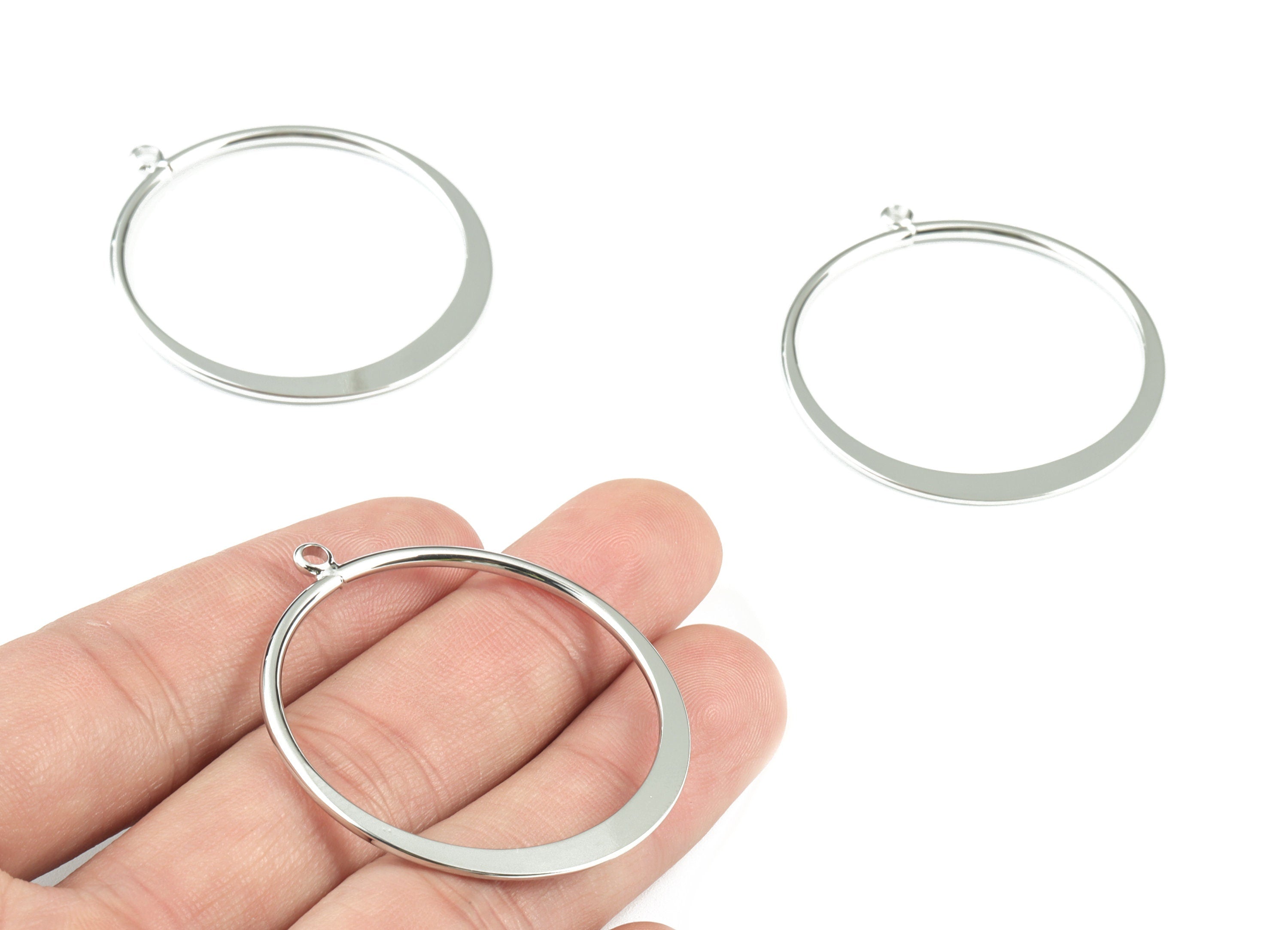 Silver Hammered Hoop Earring Charms - 18K Real White Gold Brass Hoop Pendant - Jewelry Supplies - 45.17x40.37x2.15mm - RGP2741S - DOMEDBAZAAR
