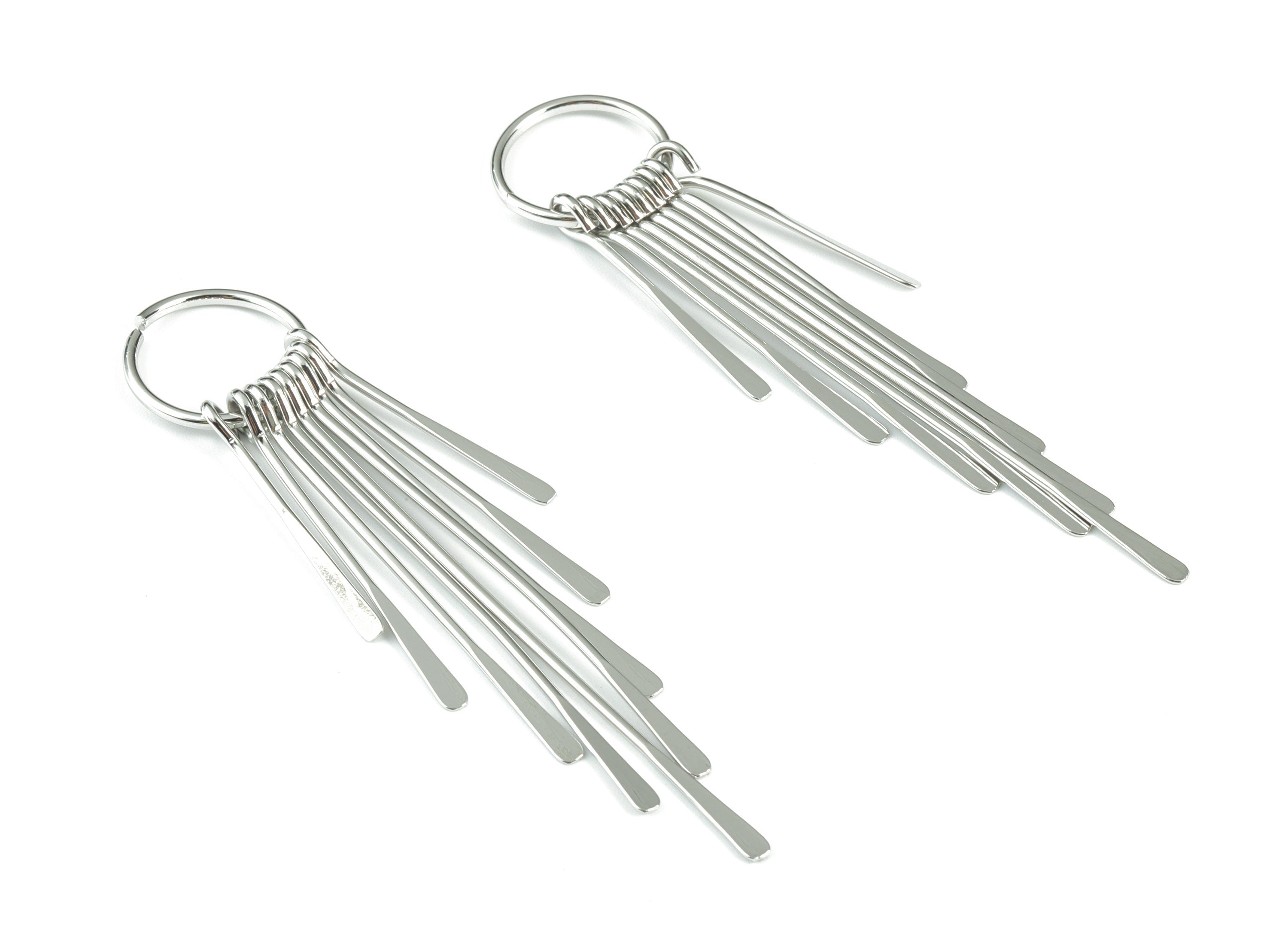 Silver Fringed Earring Charms - 18K Real White Gold Brass Hammered Fringed Trim Charms - Jewelry Supplies - 82.29x17.78x4.96mm - RGP2730S - DOMEDBAZAAR