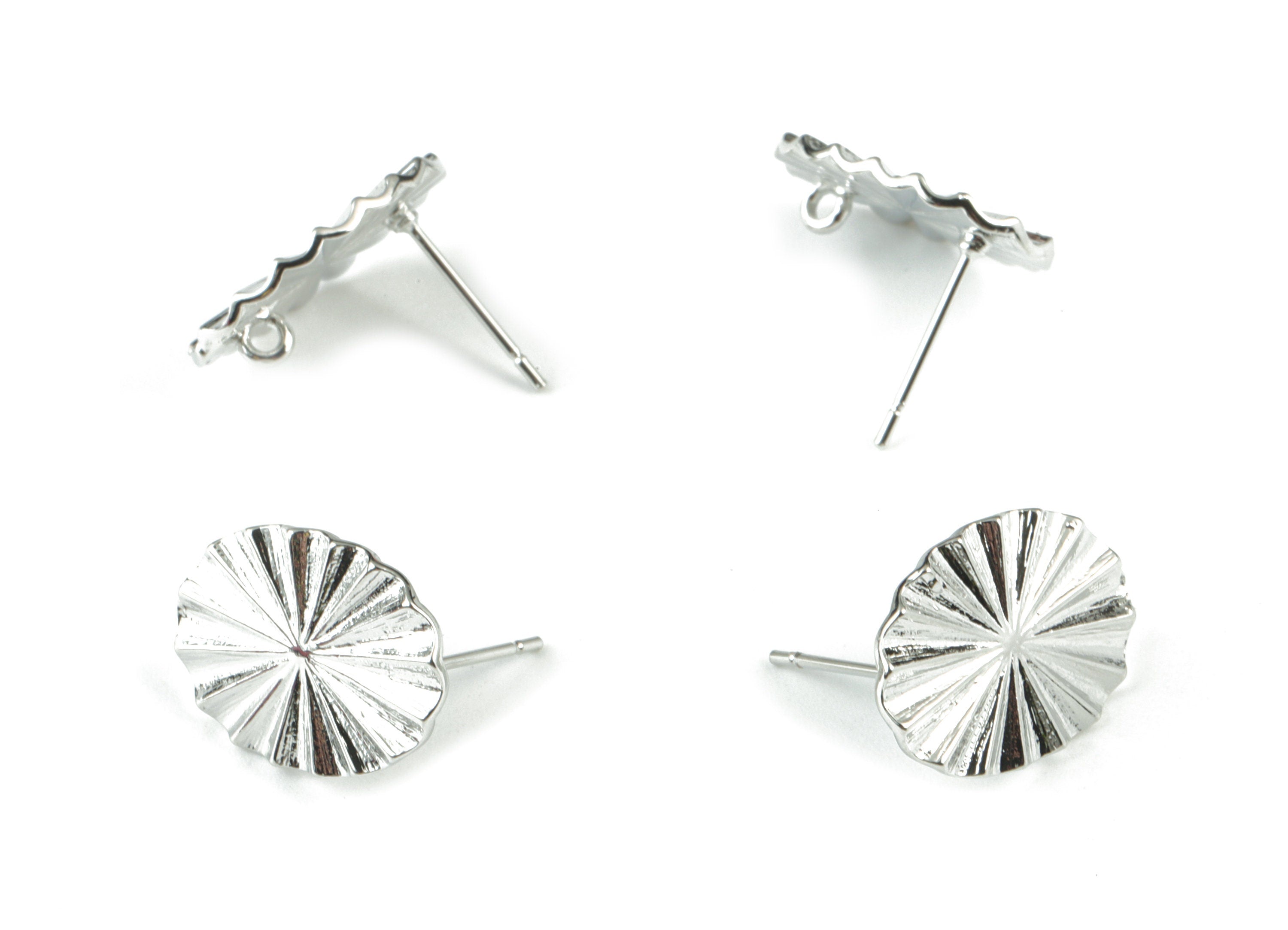 SIlver Flower Earring Stud With Loop - 18K Real White Gold Brass Flower Earring Post - 316 Stainless Steel - 17.38x12.9x1.5mm - RGP2464S - DOMEDBAZAAR