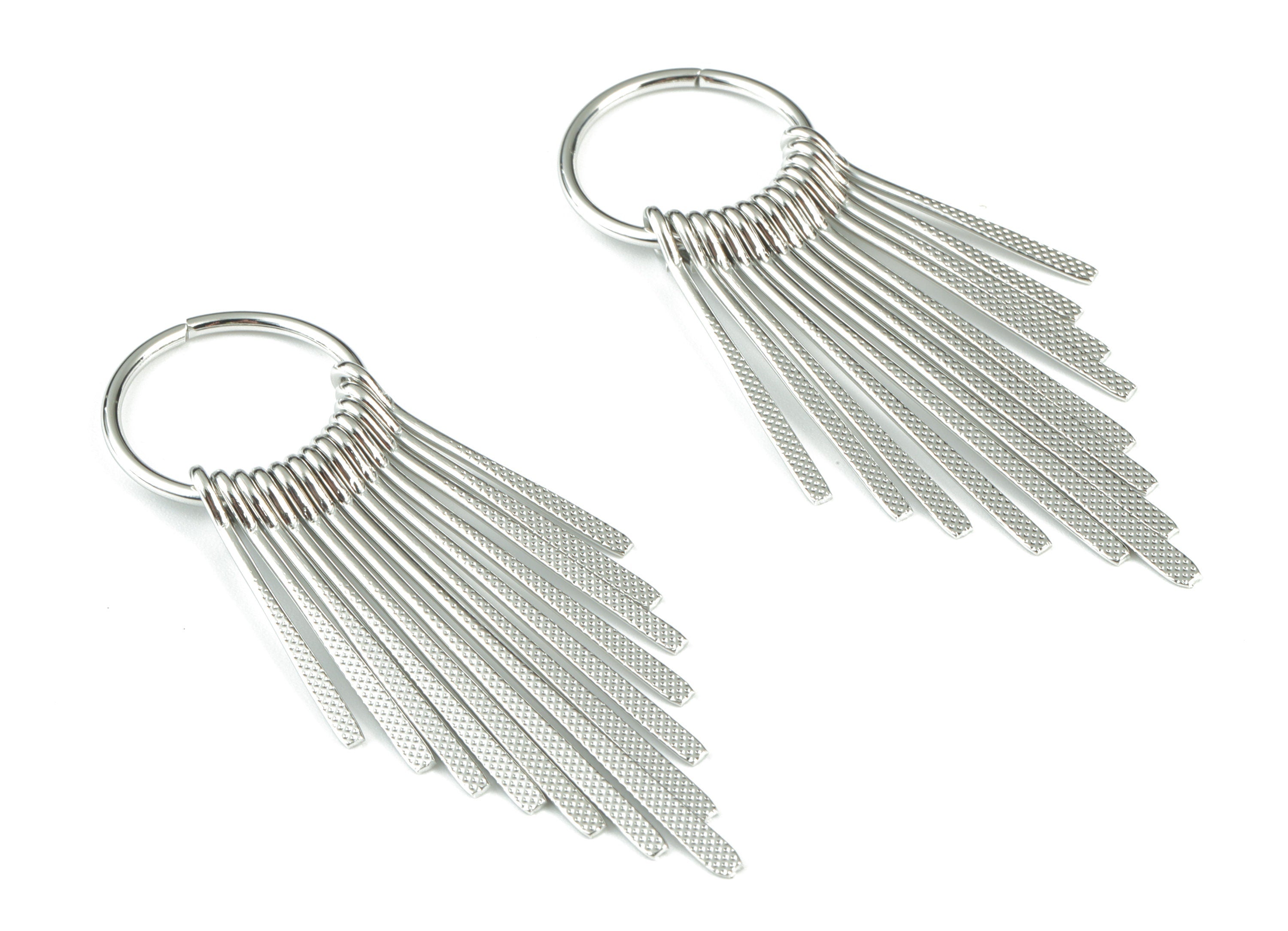 Silver Fringed Earring Charms - 18K Real White Gold Brass Hammered Fringed Trim Charms - Jewelry Supplies - 64.52x22.08x4.82mm - RGP2731S - DOMEDBAZAAR