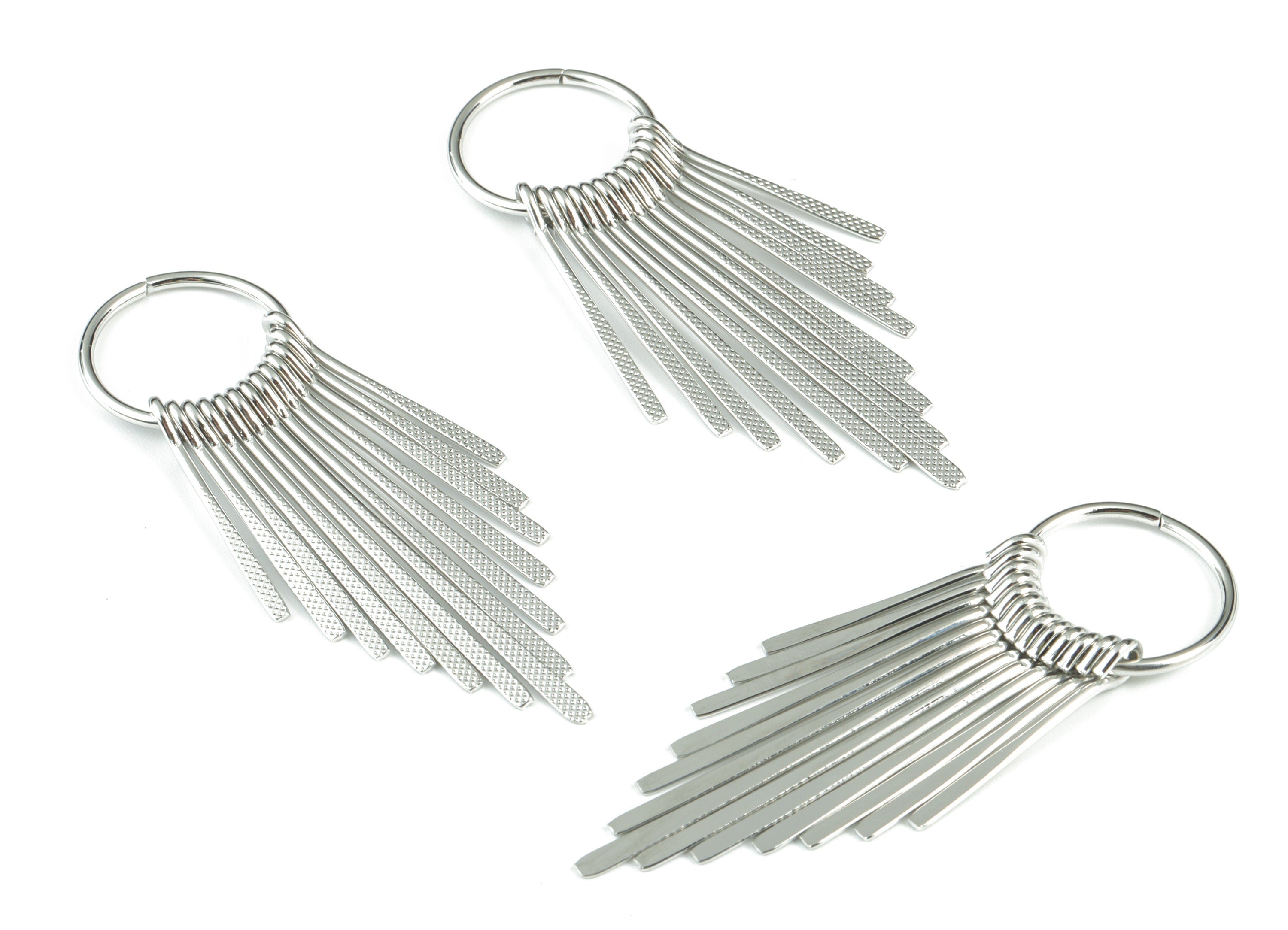 Silver Fringed Earring Charms - 18K Real White Gold Brass Hammered Fringed Trim Charms - Jewelry Supplies - 64.52x22.08x4.82mm - RGP2731S - DOMEDBAZAAR