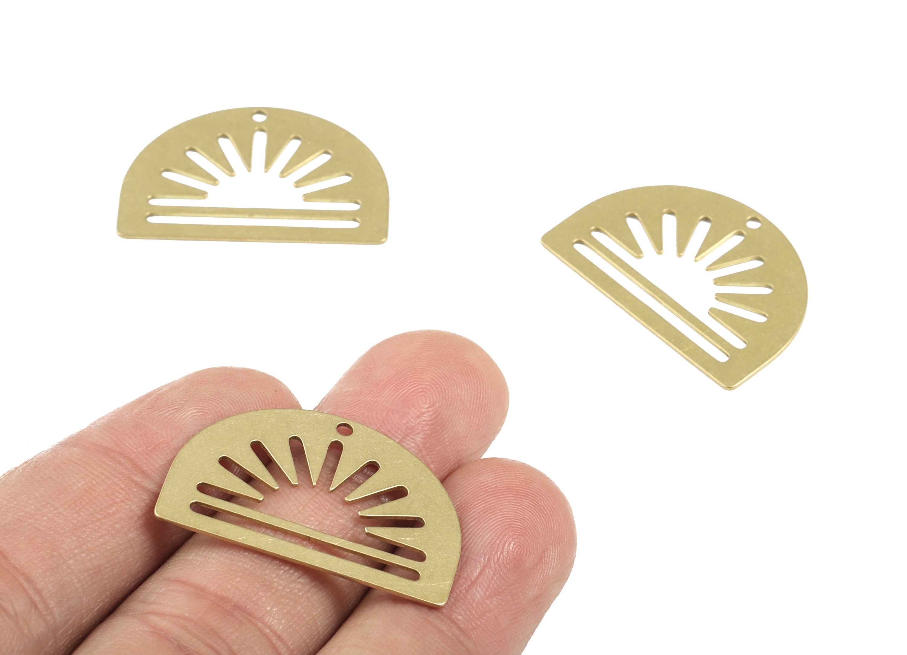 Half Moon Sun Earring Charms - Raw Brass Semicircle Charms - Jewelry Supplies - 30x20x0.6mm - PPM3713 - DOMEDBAZAAR