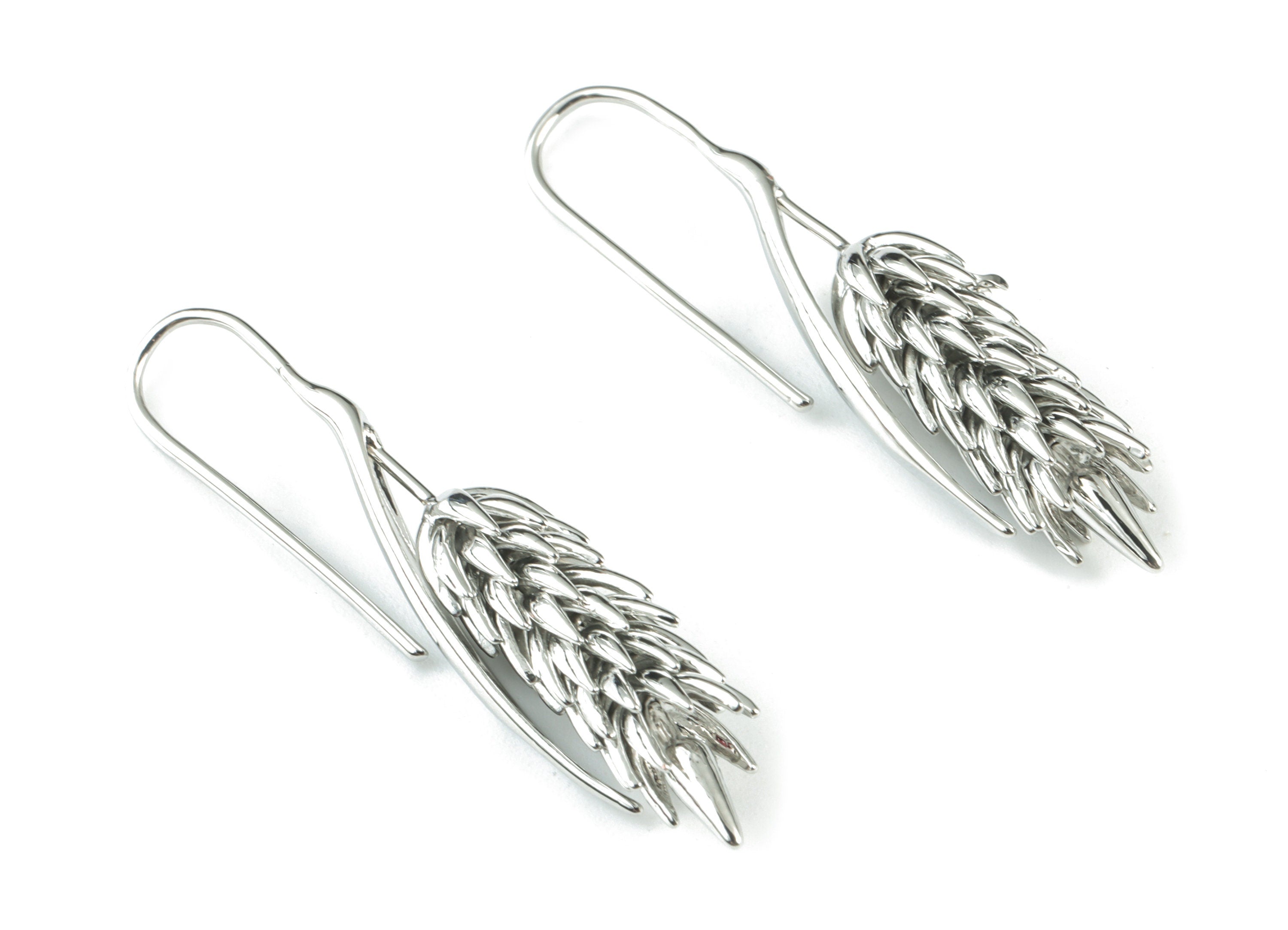 Silver Spikes Earring Wire - 18K Real White Gold Brass Wheat Earring Hook - Earring Finding - Jewelry Supplies -48.96x11.2x7.77mm - RGP2738S - DOMEDBAZAAR