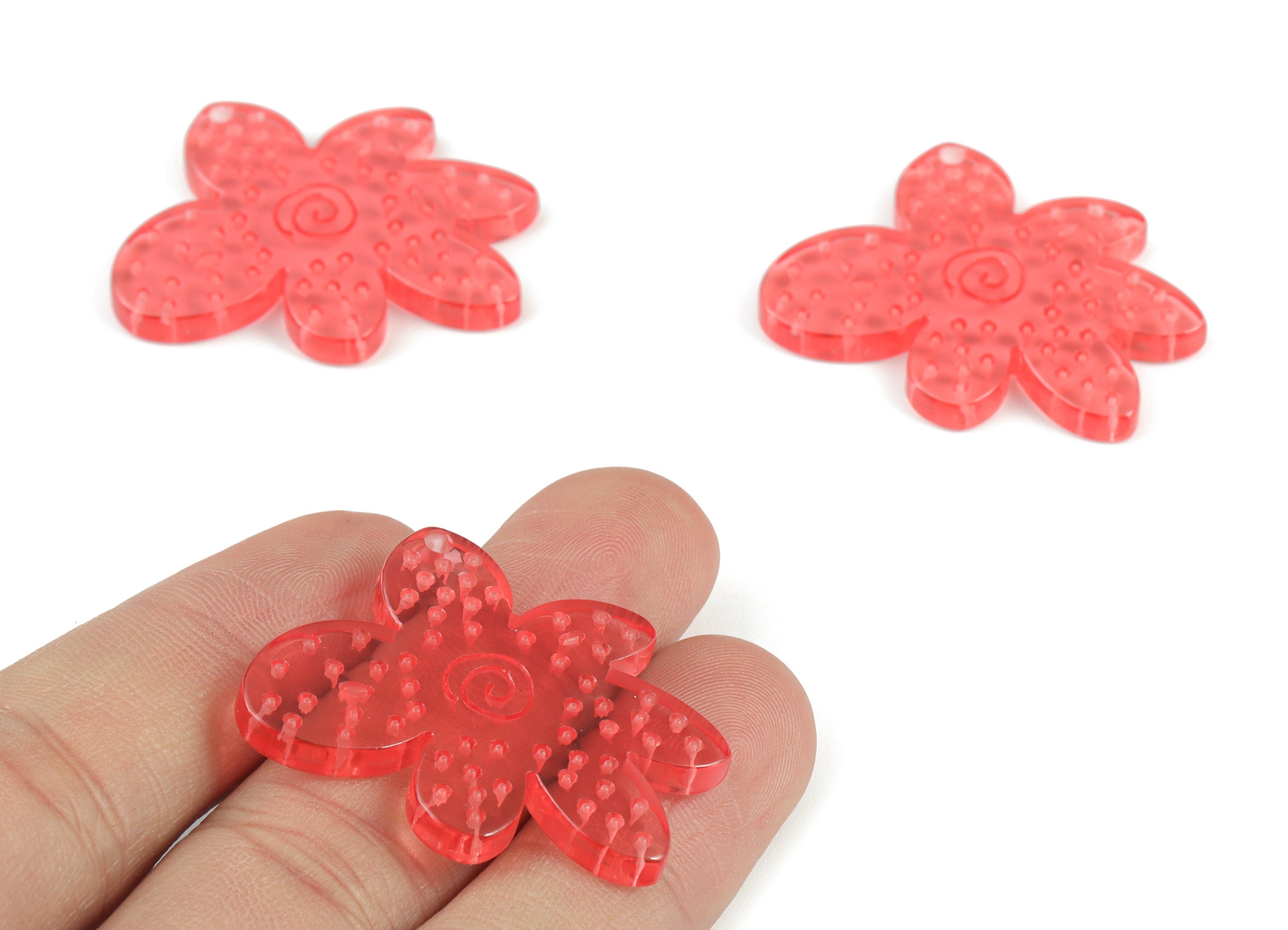 Acrylic Red Leaf Earring Charms - Acrylic Flower Earrings - Jewelry Supplies - Color Code:A465- 37.94x35.58x2.99mm - AC2147-A465 - DOMEDBAZAAR