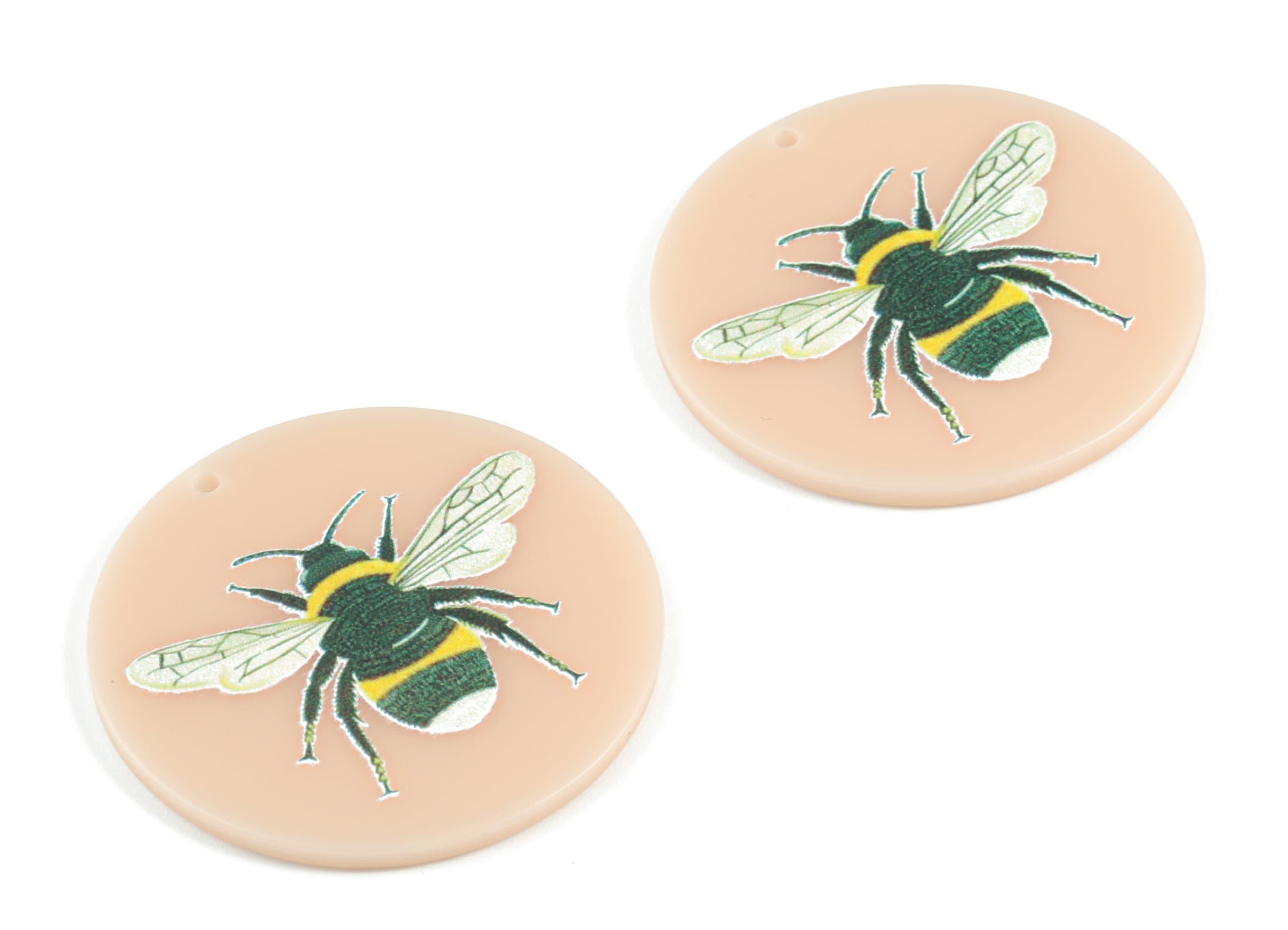 Acrylic Bee Round Earring Charms - Acrylic Bee Circle Pendant - Earring Finding - Jewelry Supplies - 39.92x39.79x2.45mm - AC2090A - DOMEDBAZAAR
