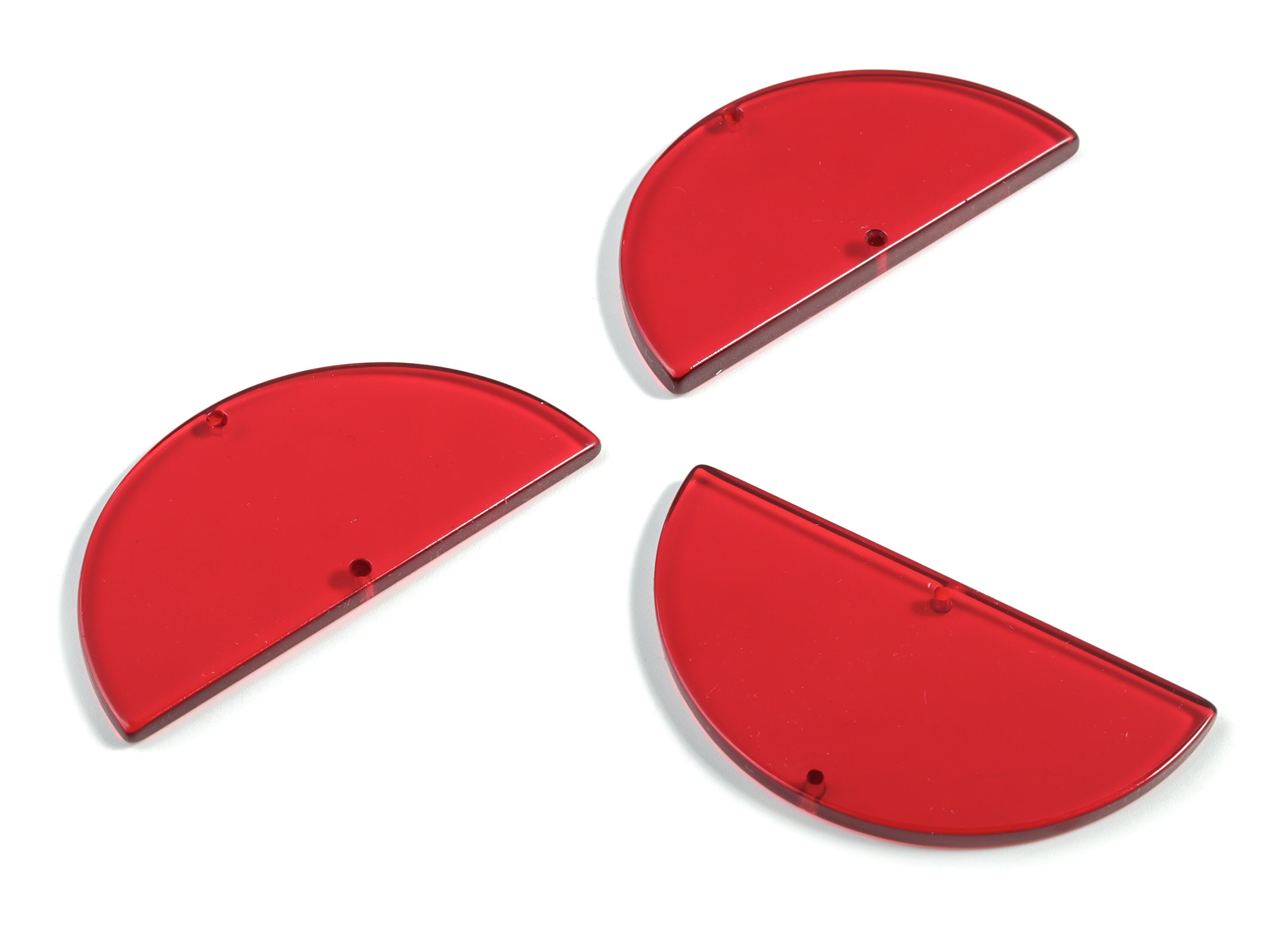 Acrylic Semicircle Connectors - Red Half Moon Earring Charm - 2 Holes - Jewelry Supplies - Color Code:A67 - 57.8x28.55x2.55mm - AC1805-A67 - DOMEDBAZAAR