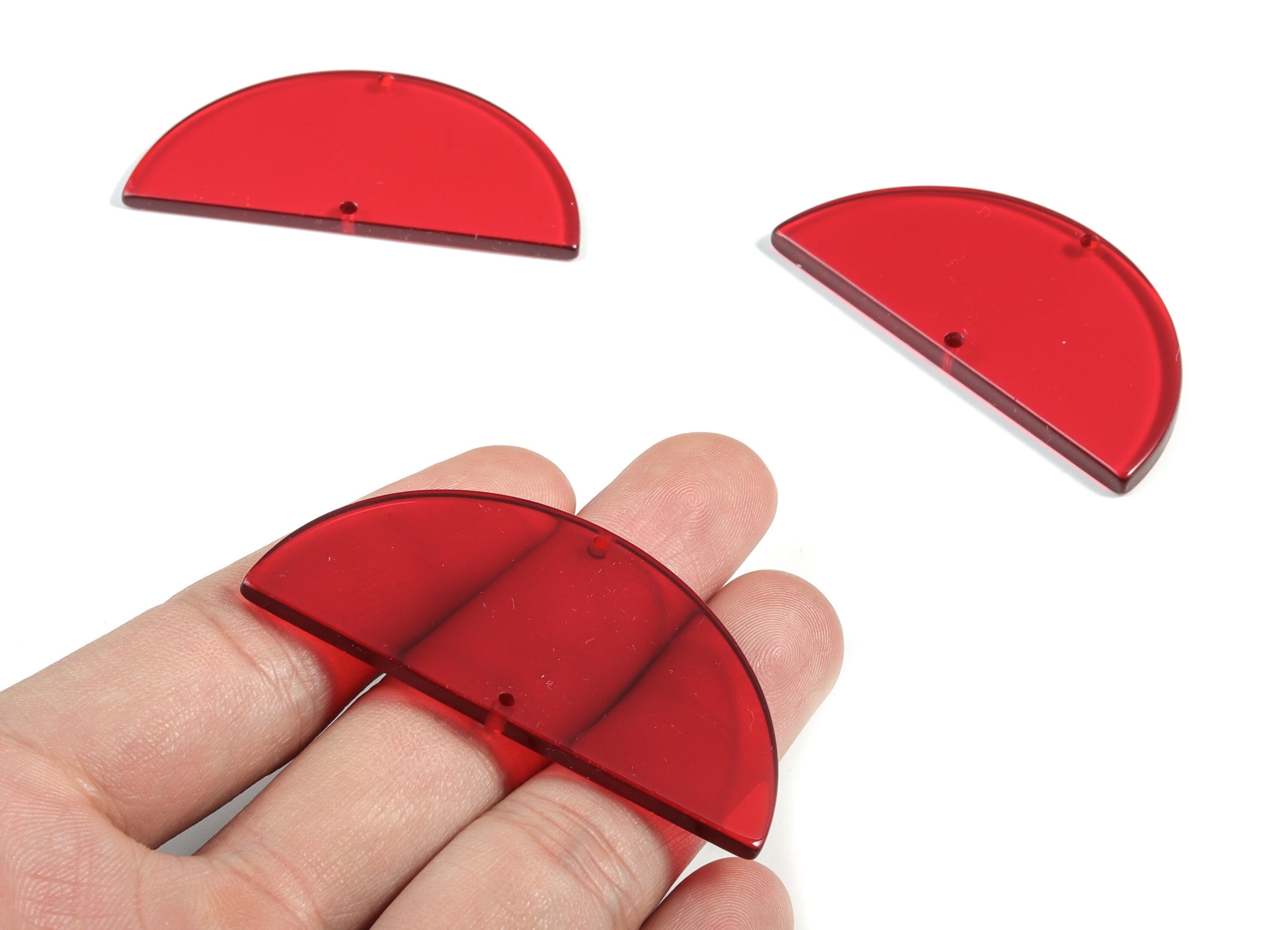 Acrylic Semicircle Connectors - Red Half Moon Earring Charm - 2 Holes - Jewelry Supplies - Color Code:A67 - 57.8x28.55x2.55mm - AC1805-A67 - DOMEDBAZAAR