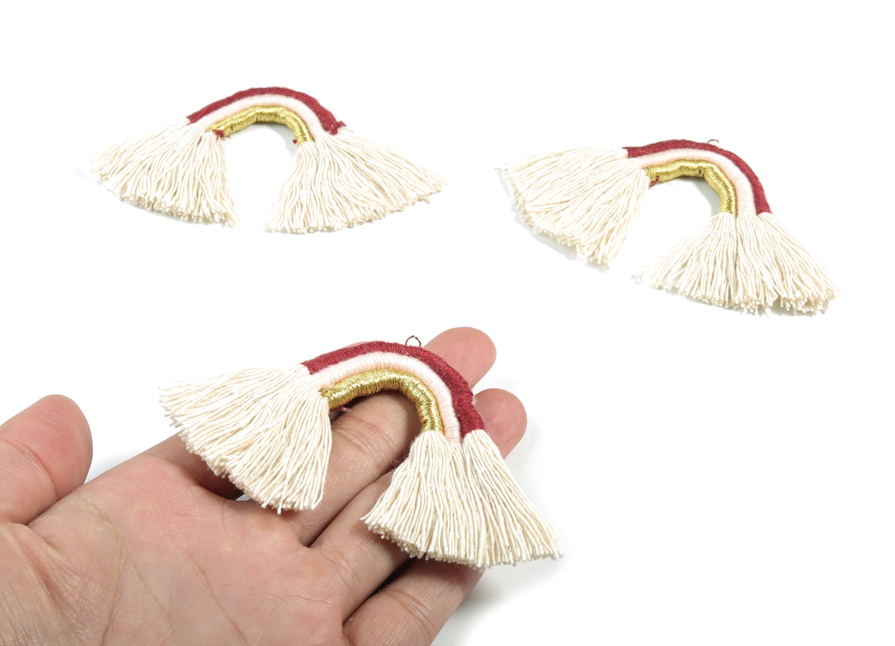 Rainbow Tassel Earrings - Cotton Earring Tassels - Rainbow Fringe Earrings - Luxe Tassel - Jewelry Supplies - 91.32x60.42x5.47mm - TS1174D - DOMEDBAZAAR