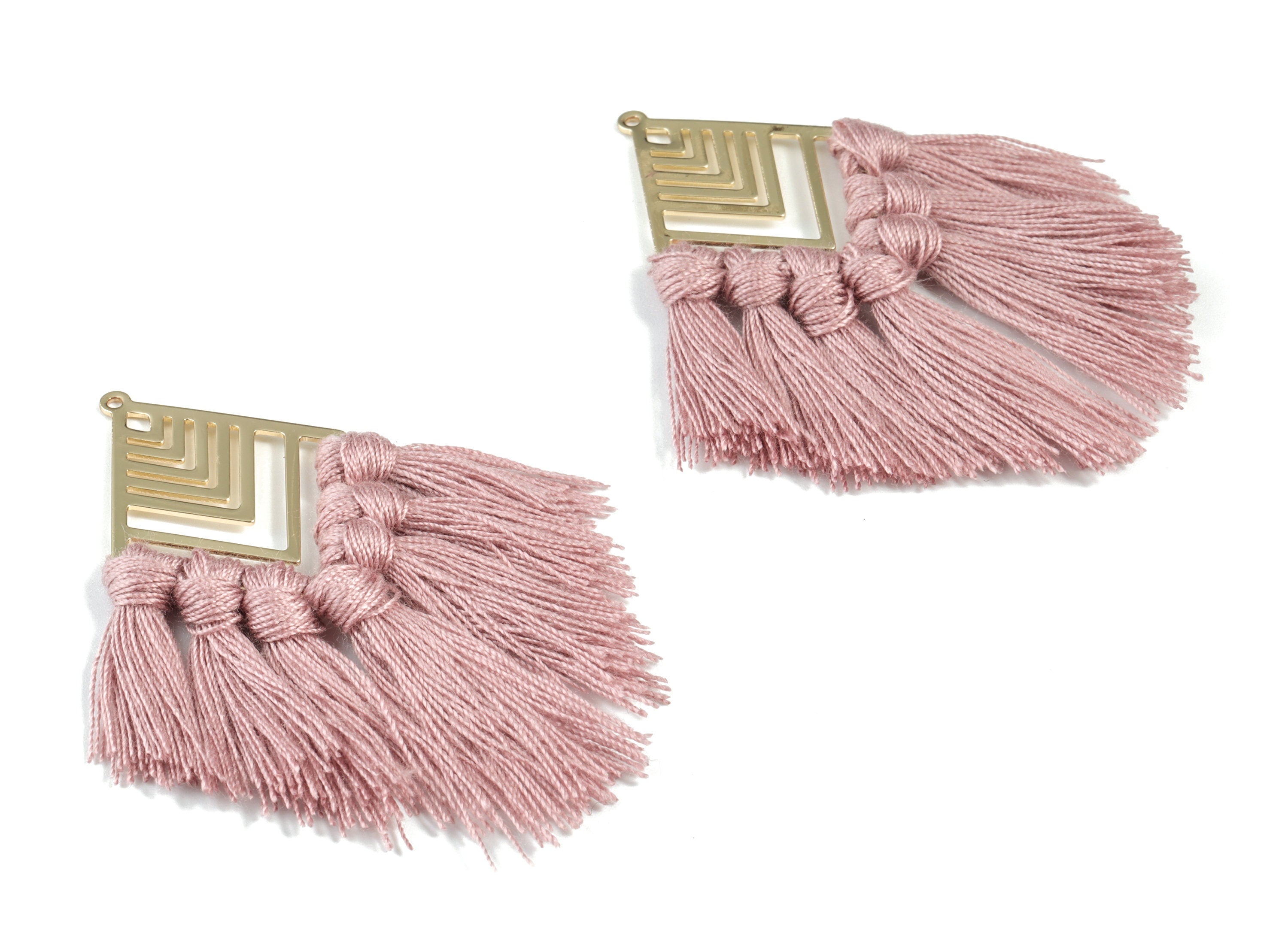 Kite Tassel Earring Charms - KC Gold Tone Plated Rhombus Brass Cotton Bordeoux Tassels - Fringe Tassel - 74.27x29.7x2.79mm - TSM1929B - DOMEDBAZAAR