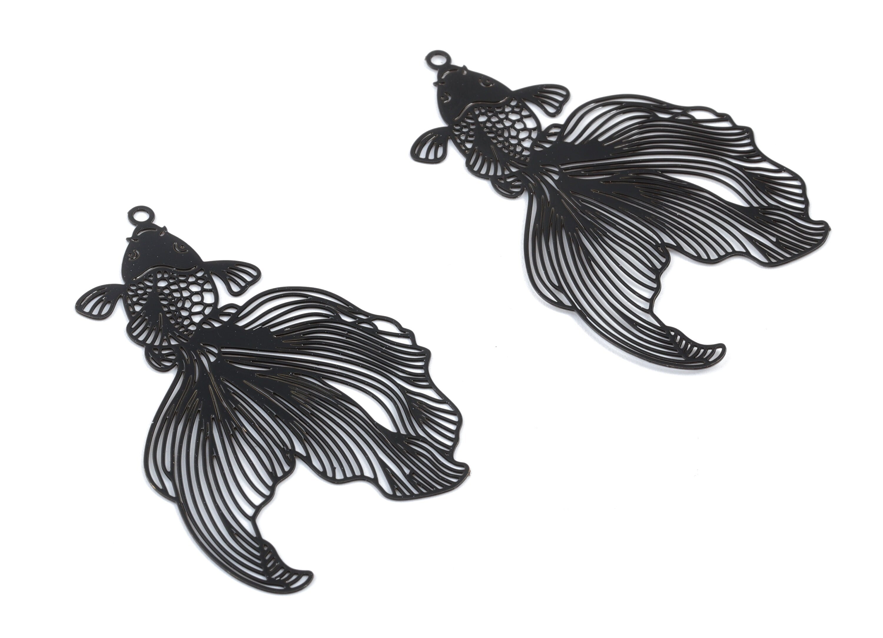 Black Goldfish Brass Pendant - Brass Goldfish For Necklace Earring Charms - Jewelry Supplies - 45.96x30.89x0.34mm - JJB5587B - DOMEDBAZAAR