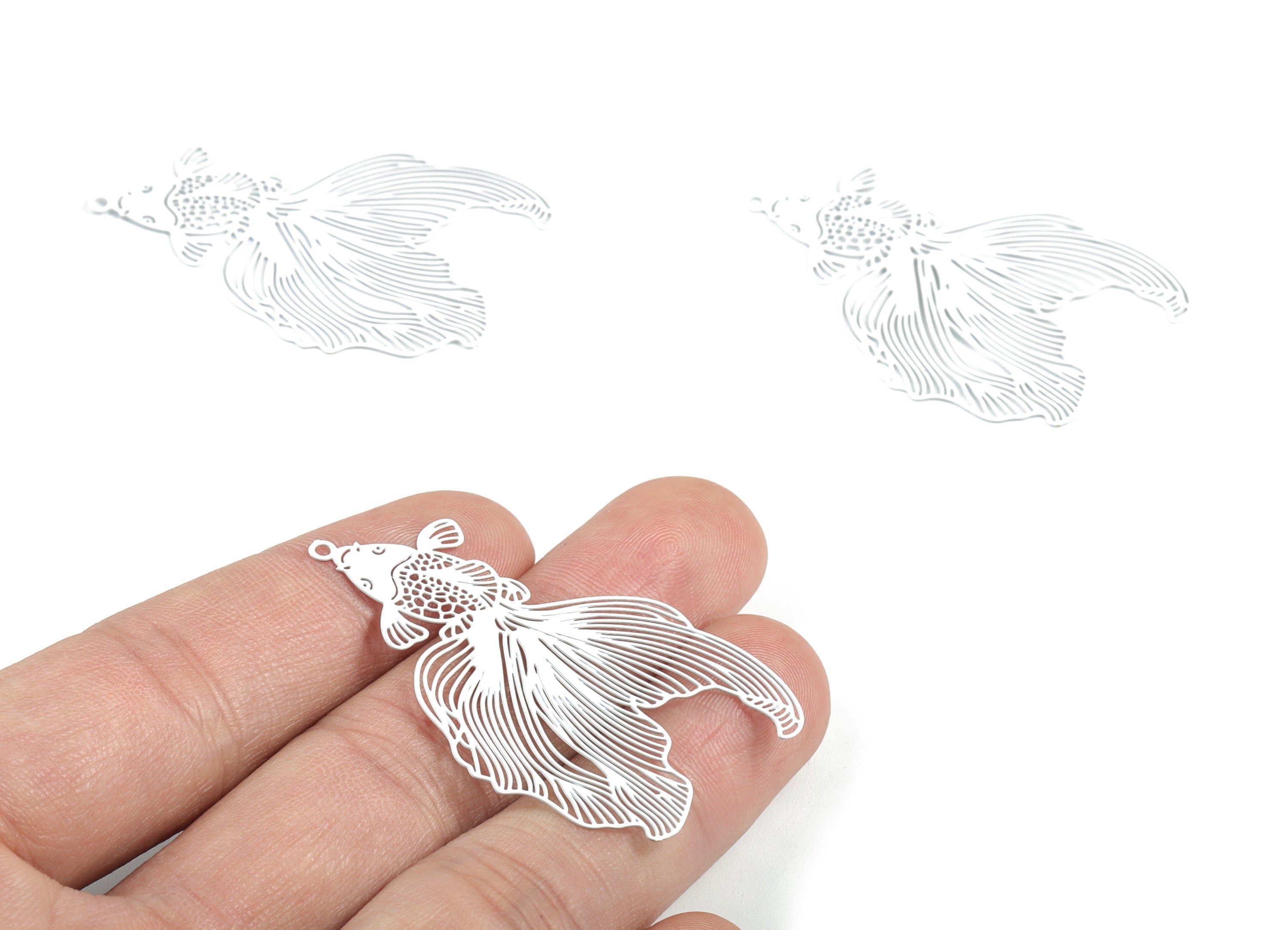 White Goldfish Brass Pendant - Brass Goldfish For Necklace Earring Charms - Jewelry Supplies - 45.96x30.89x0.34mm - JJB5587W - DOMEDBAZAAR