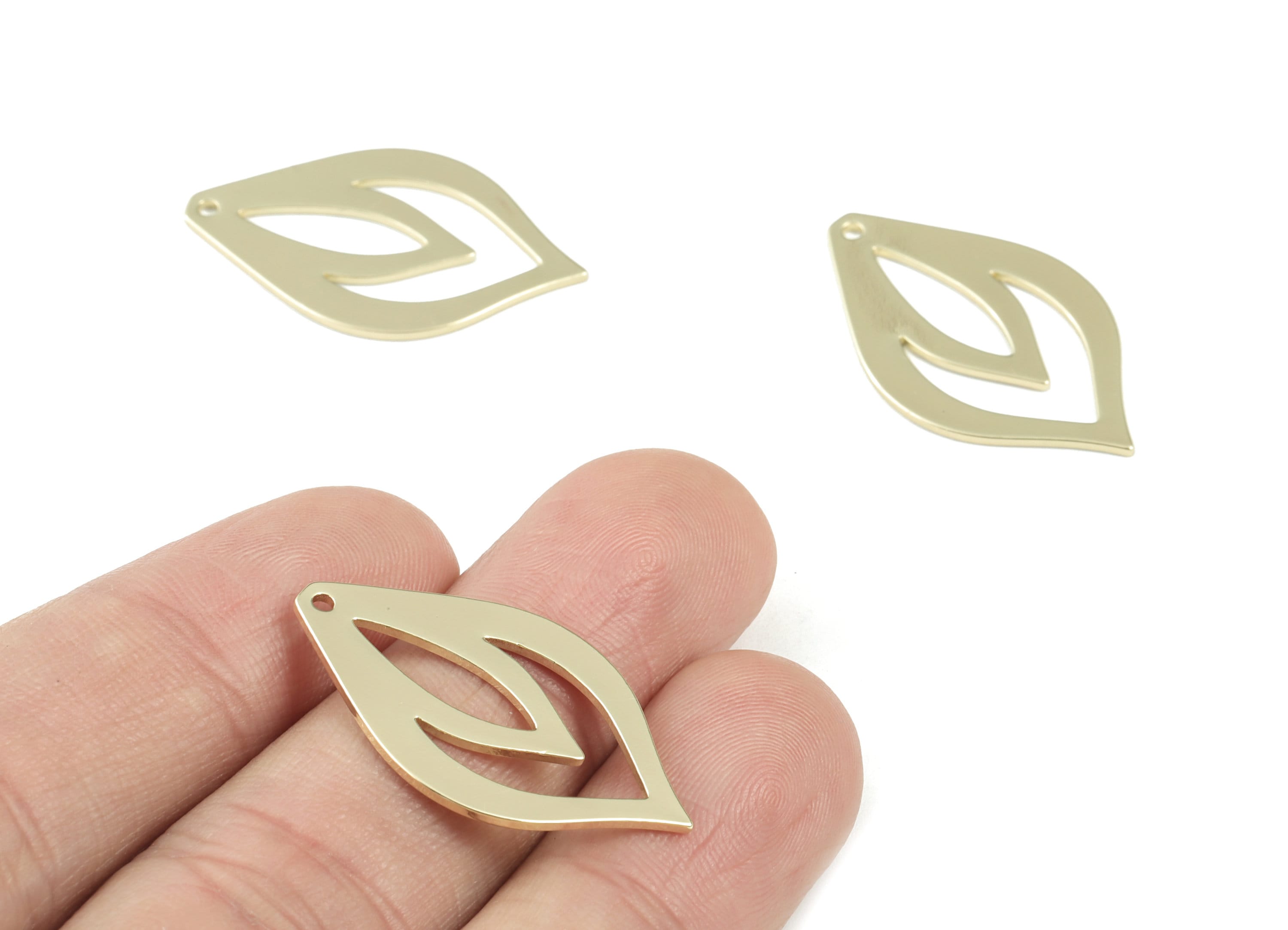 Gold Leaf Pendant - Gold Tone Plated Brass Leaf Earring Charms - Jewelry Supplies - 30x18x1mm - PPM3069G - DOMEDBAZAAR