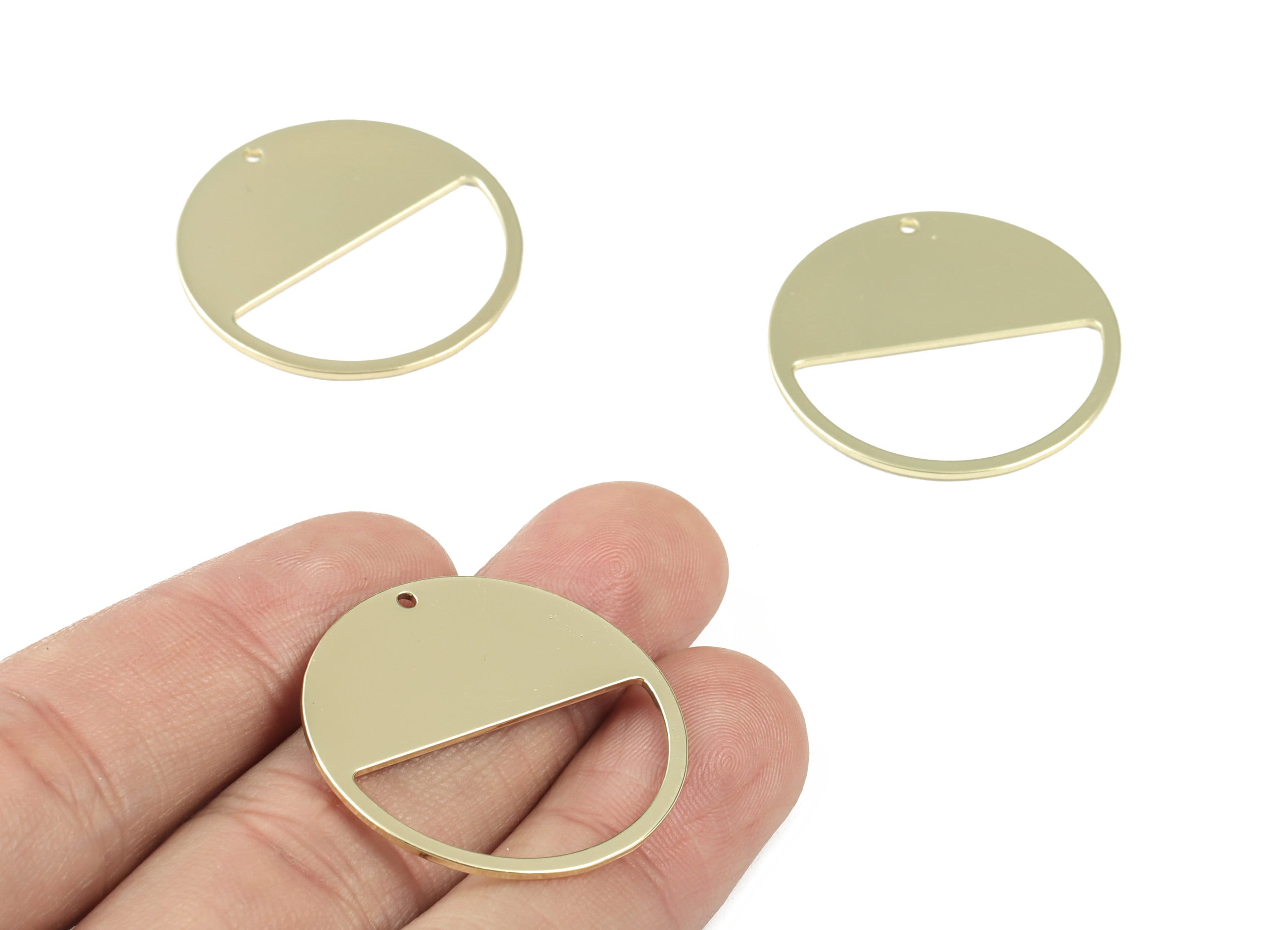 Semi Circle Earring Connector - Gold Tone Plated Brass Half Moon Charms - Jewelry Supplies - 30x30x0.9mm - PPM3064G - DOMEDBAZAAR