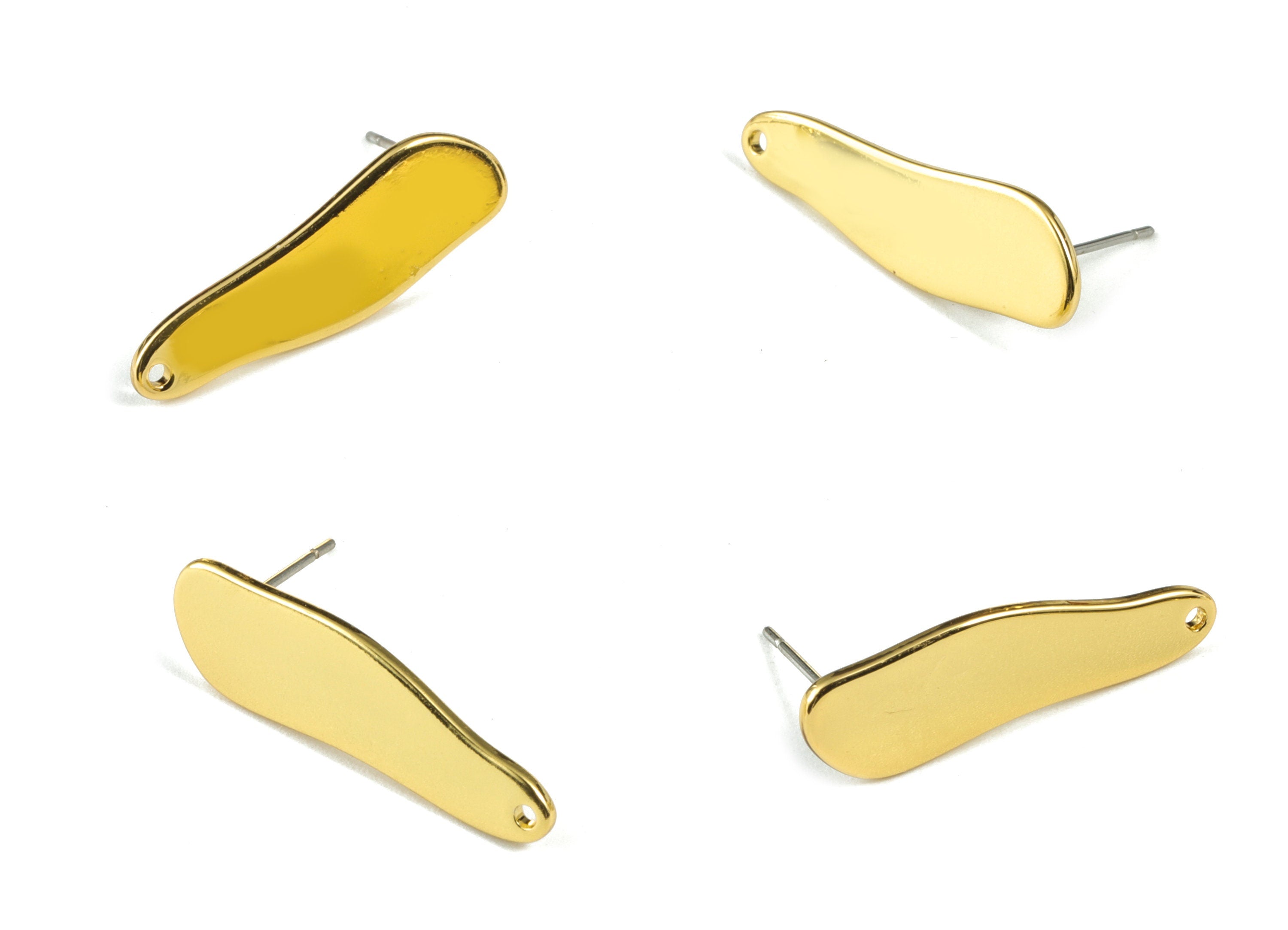 Gold Melting Brass Earring Stud - Gold Tone Plated Melting Brass Earring Post - 316 Stainless Steel - 26.65x8.21x1.15mm - PP3022G - DOMEDBAZAAR
