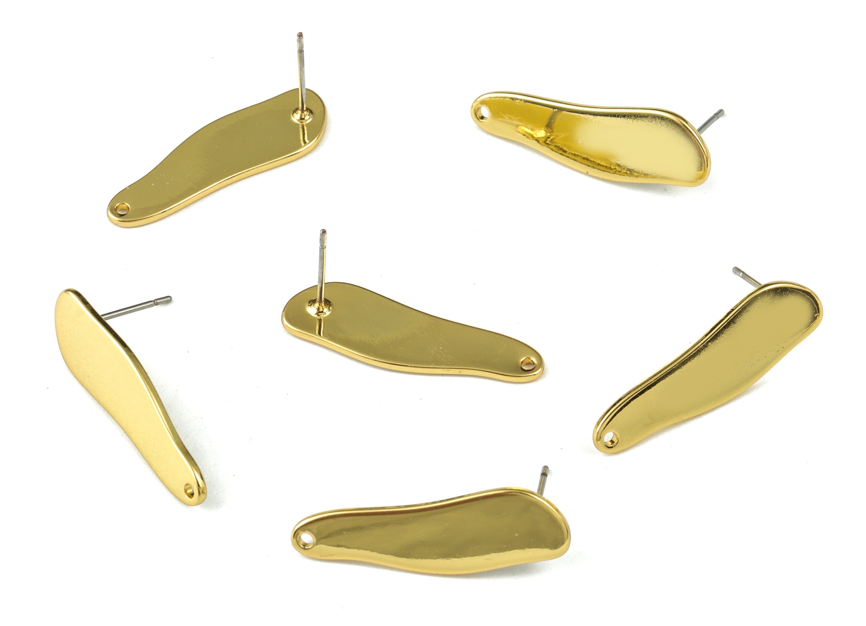 Gold Melting Brass Earring Stud - Gold Tone Plated Melting Brass Earring Post - 316 Stainless Steel - 26.65x8.21x1.15mm - PP3022G - DOMEDBAZAAR