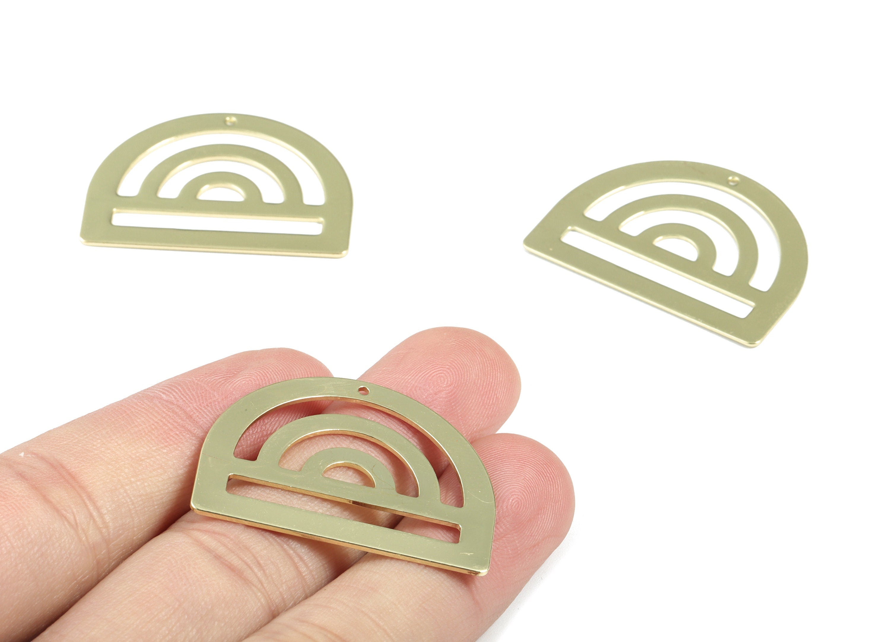 Brass Half Moon Earring Charm - Gold Semi Circle Geometric Charms For Tassel - Jewelry Supplies - 35.18x26.24x0.97mm - PPM1925G - DOMEDBAZAAR