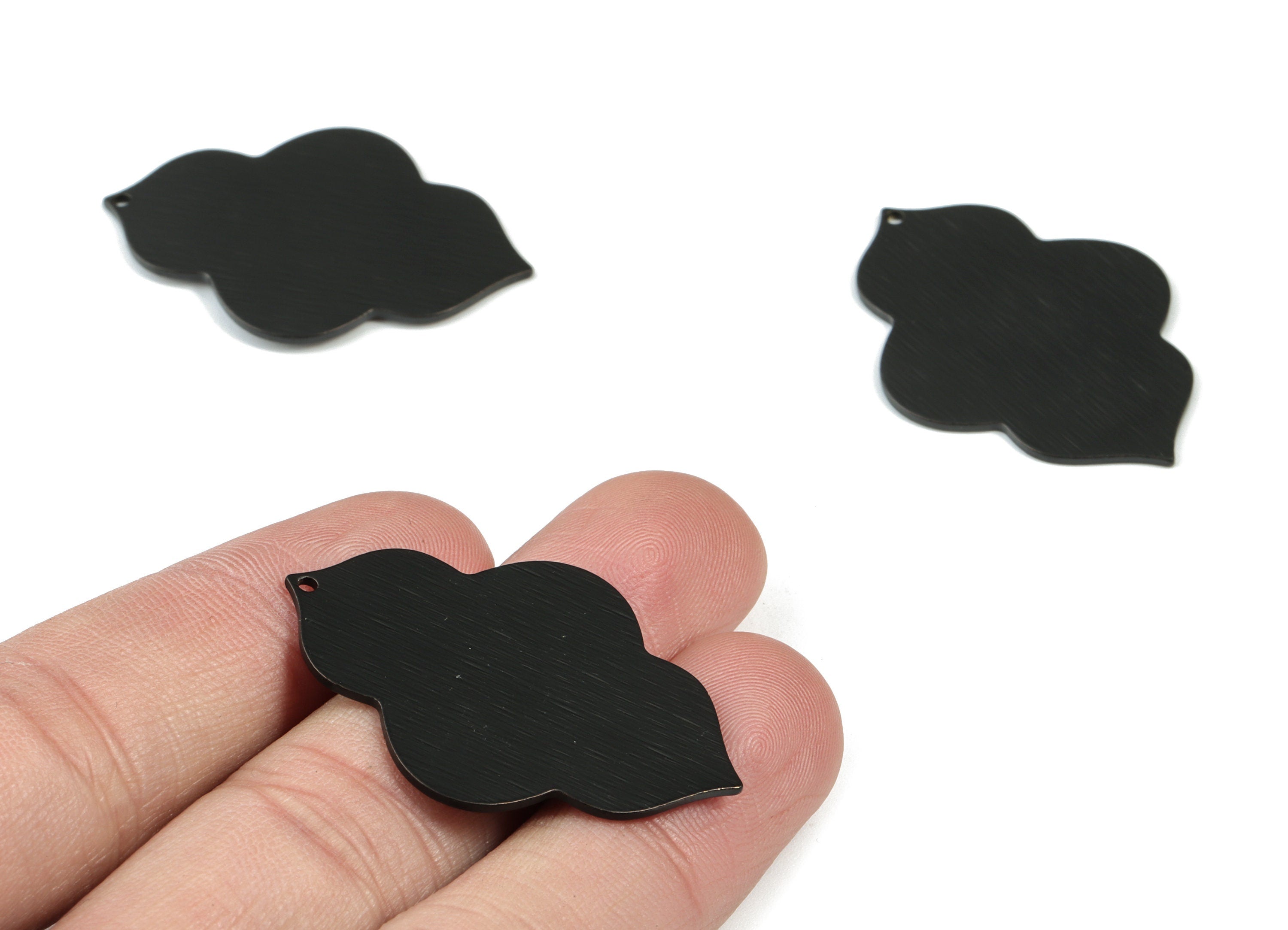 Black Geometric Charms - Matte Black Textured Geometric Brass Pendant - Earring Findings - Jewelry Supplies - 38.71x28.88x1.04mm - PP1837B - DOMEDBAZAAR