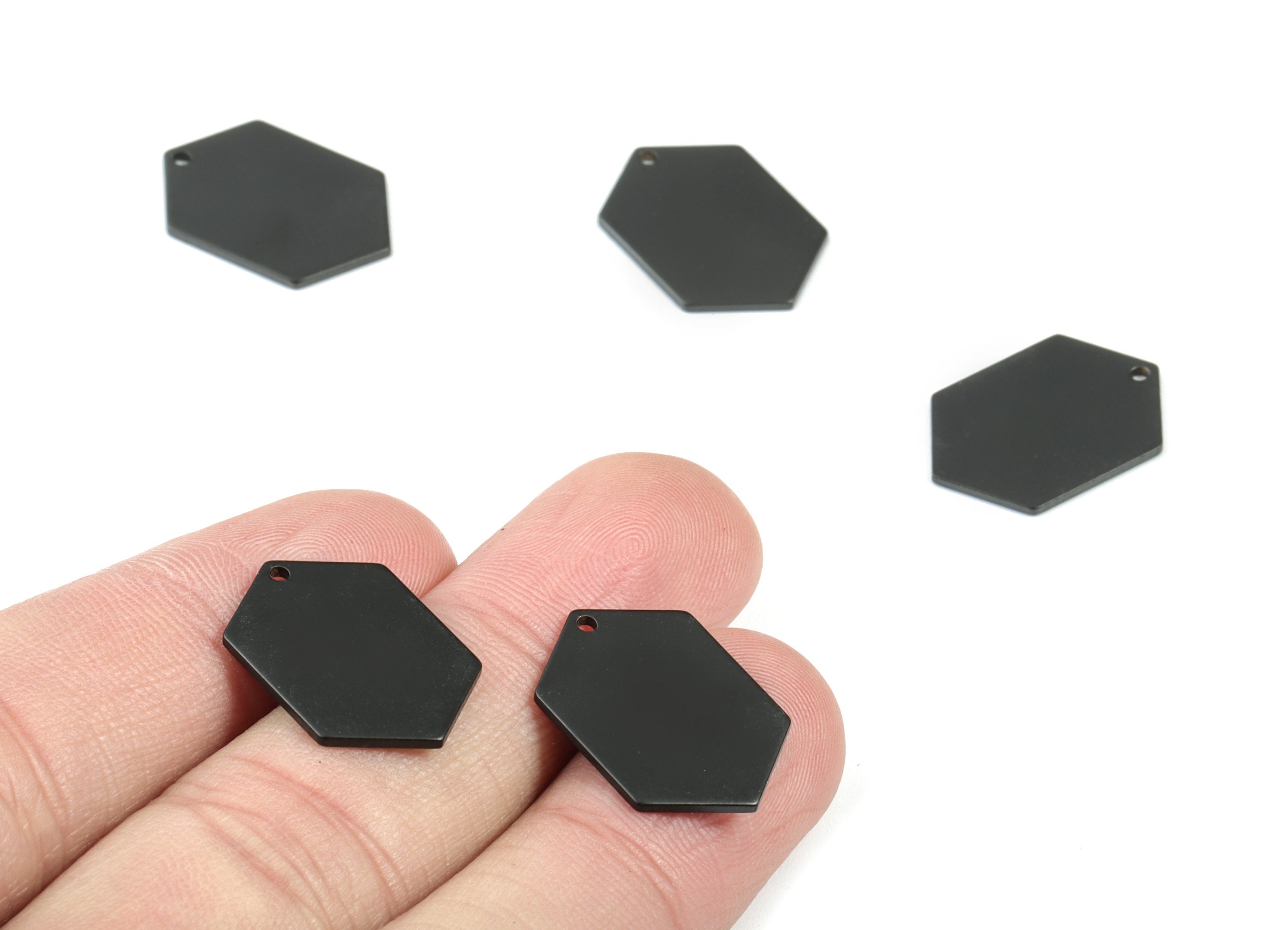 Personalized stamping blank - Black Hexagon Charms - Matte Black Textured Hexagon Earring Charms - Earring Findings - 20x14x1mm - PP2136B - DOMEDBAZAAR