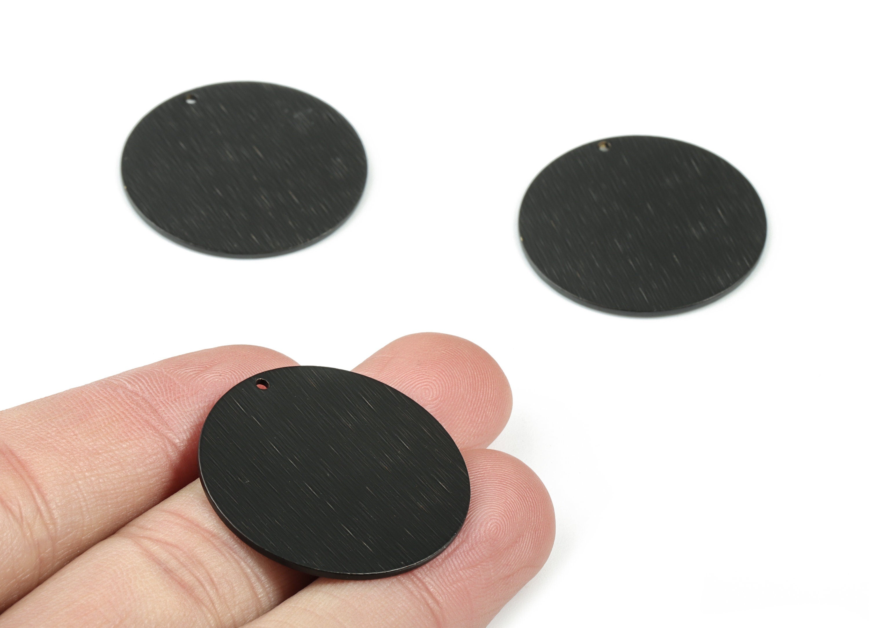 Black Round Charms - Matte Black Textured Circle Earring Charms - Earring Findings - Jewelry Supplies - 30.03x30.03x1.01mm - PP2064B - DOMEDBAZAAR