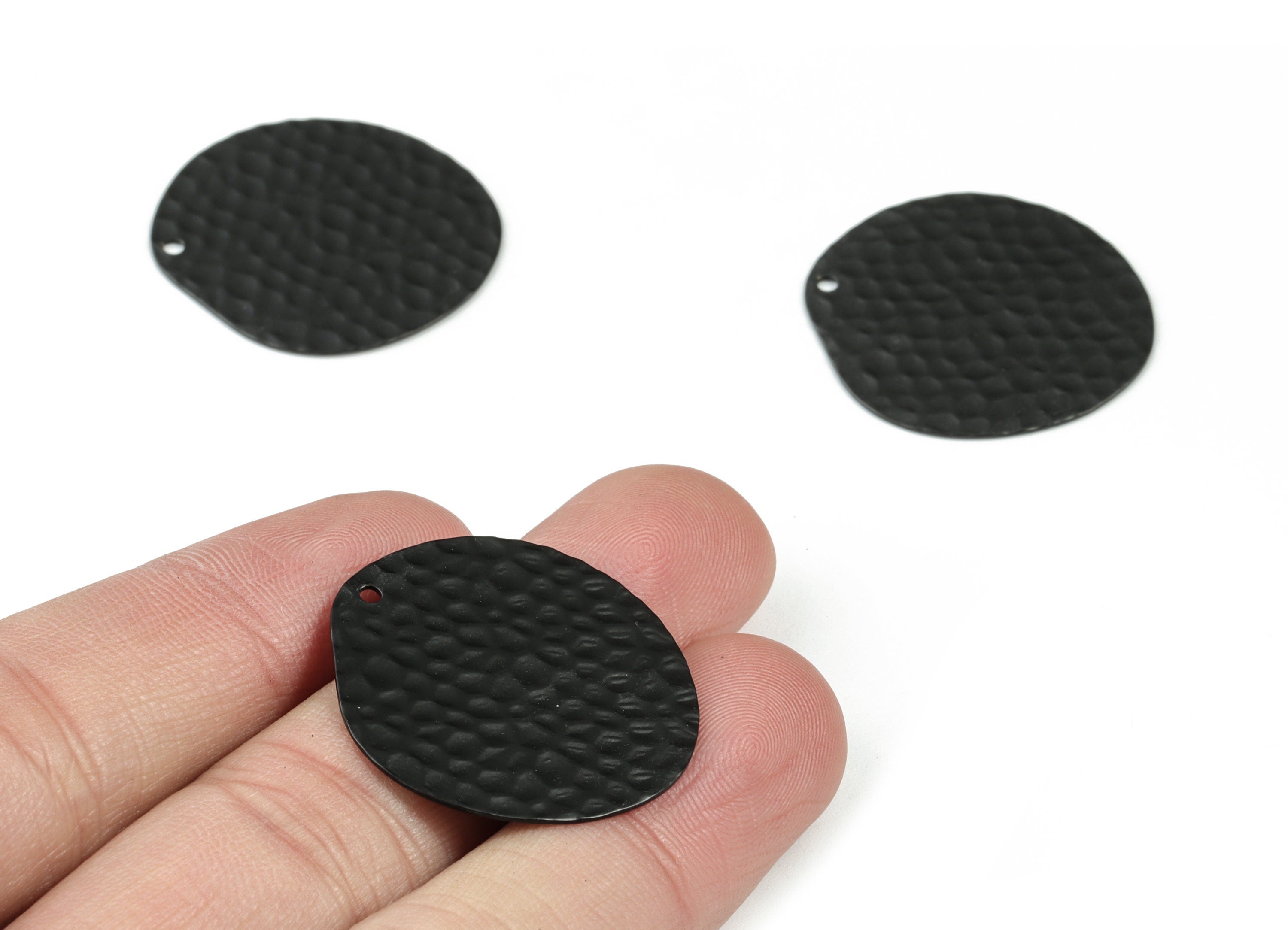 Black Hammered Round Charm - Matte Black Brass Hammered Circle Earring Charms - Jewelry Supplies - 29.1x27.95x0.64mm - PP2084B - DOMEDBAZAAR
