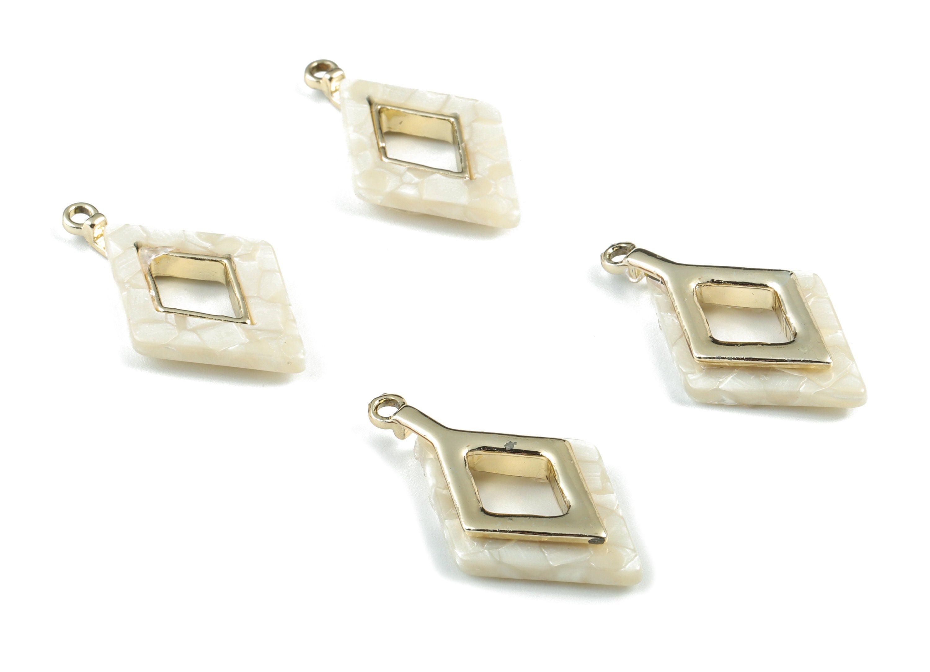 Rhombus Earring Charms - Ivory Acetate Rhombus Charms - Gold Tone Plated Alloy Eye Charms -Jewelery Making- 35x20x4mm - AC1185-A33G - DOMEDBAZAAR