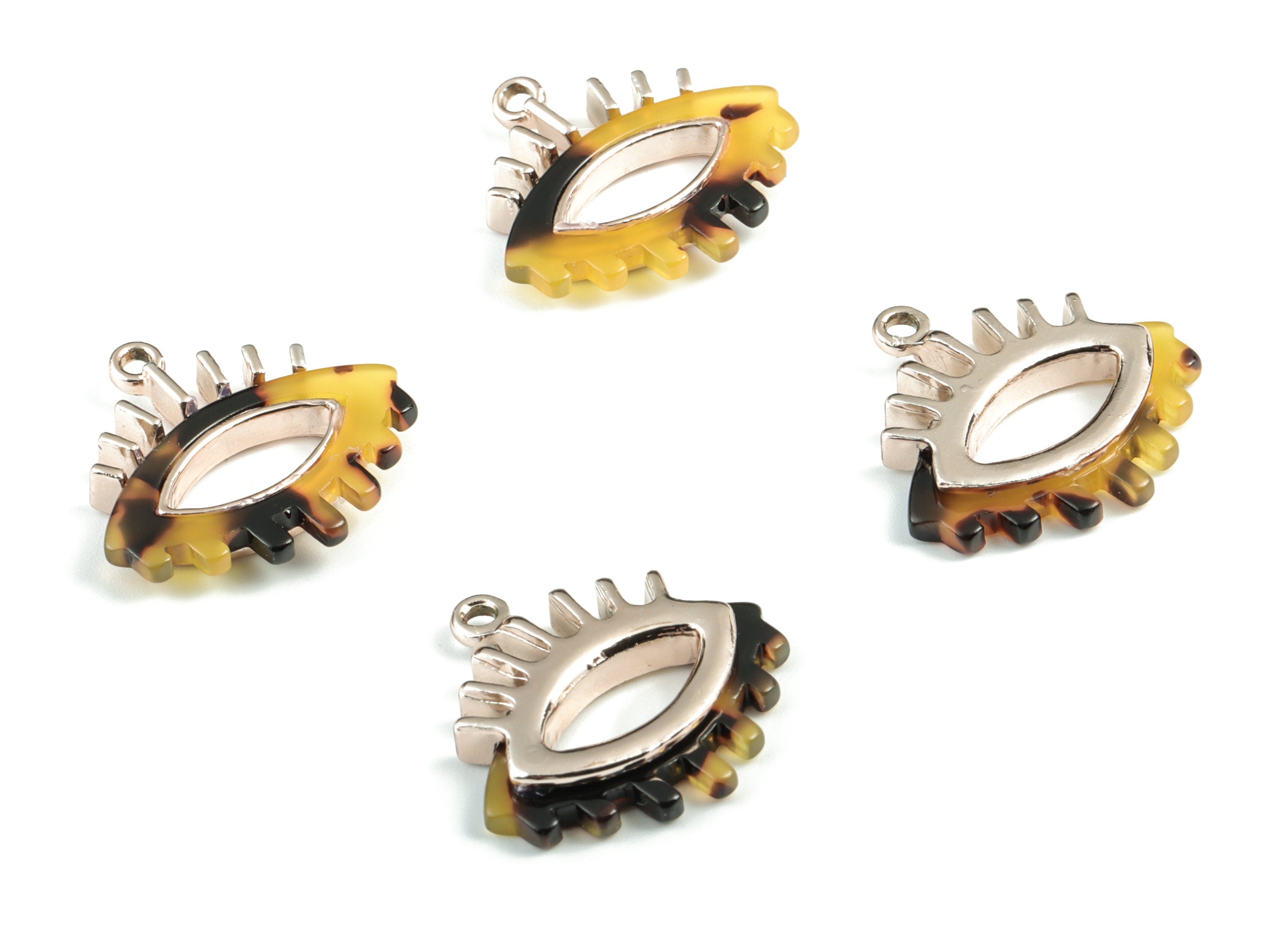 Eyelash Earring Charms - Tortoise Shell Acetate Eye Charms - Rose Tone Plated Alloy Eye Charms - 27x26x4mm - AC1847-A02R - DOMEDBAZAAR