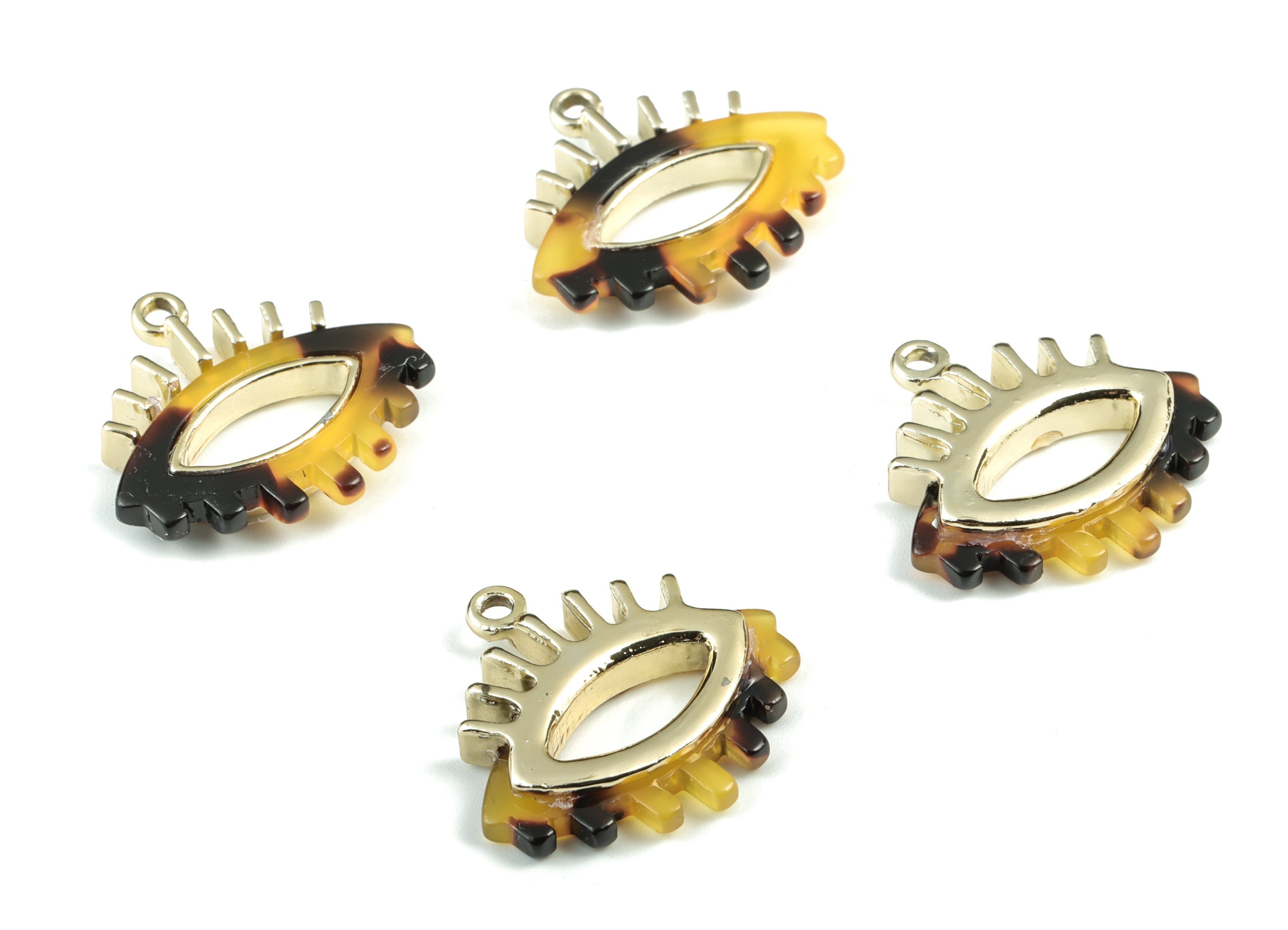 Eyelash Earring Charms - Tortoise Shell Acetate Eye Charms - Gold Tone Plated Alloy Eye Charms - 27x26x4mm - AC1847-A02G - DOMEDBAZAAR