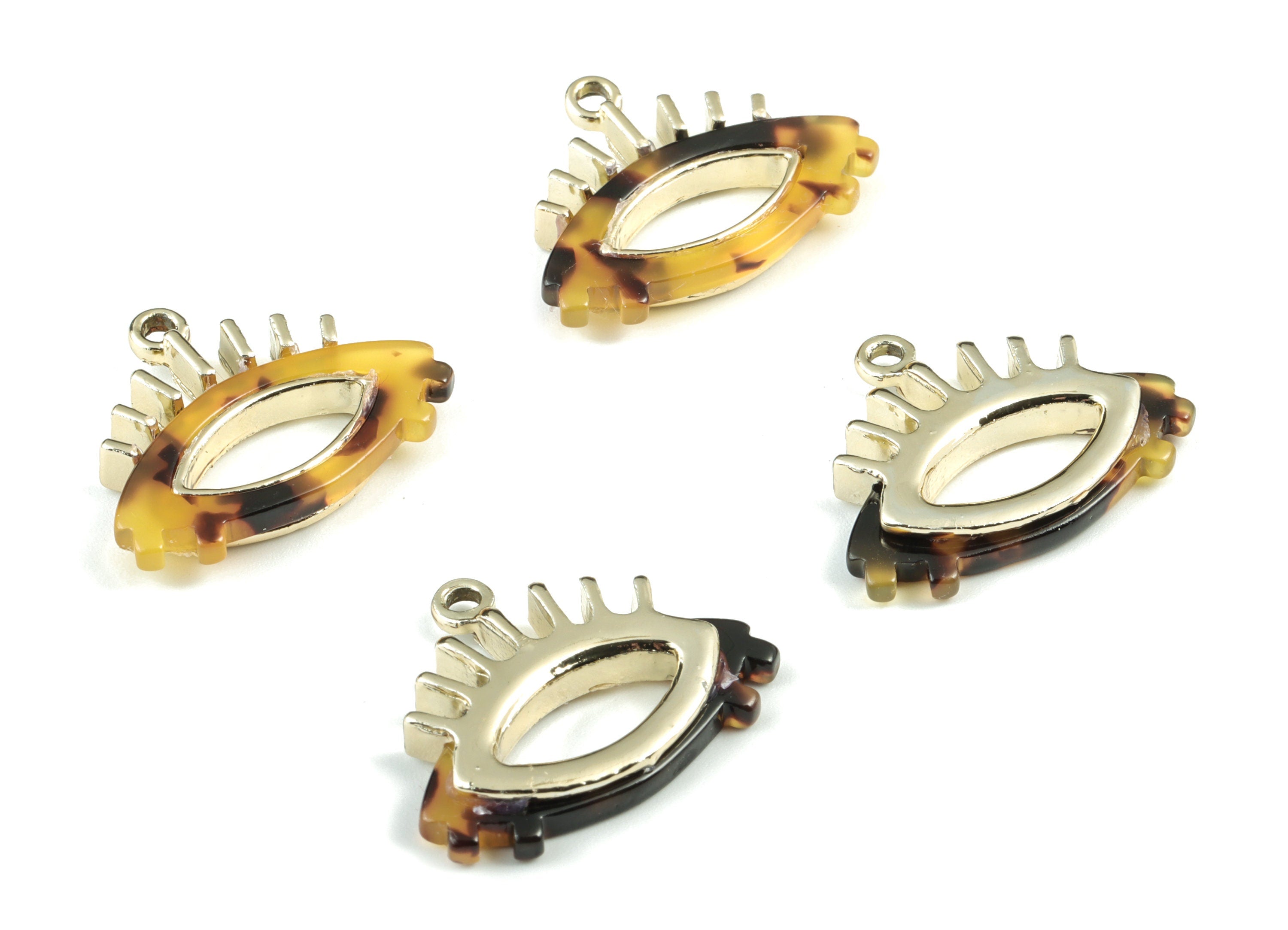 Eyelash Earring Charms - Tortoise Shell Acetate Eye Charms - Gold Tone Plated Alloy Eye Charms - 27x22x4mm - AC1848-A02G - DOMEDBAZAAR