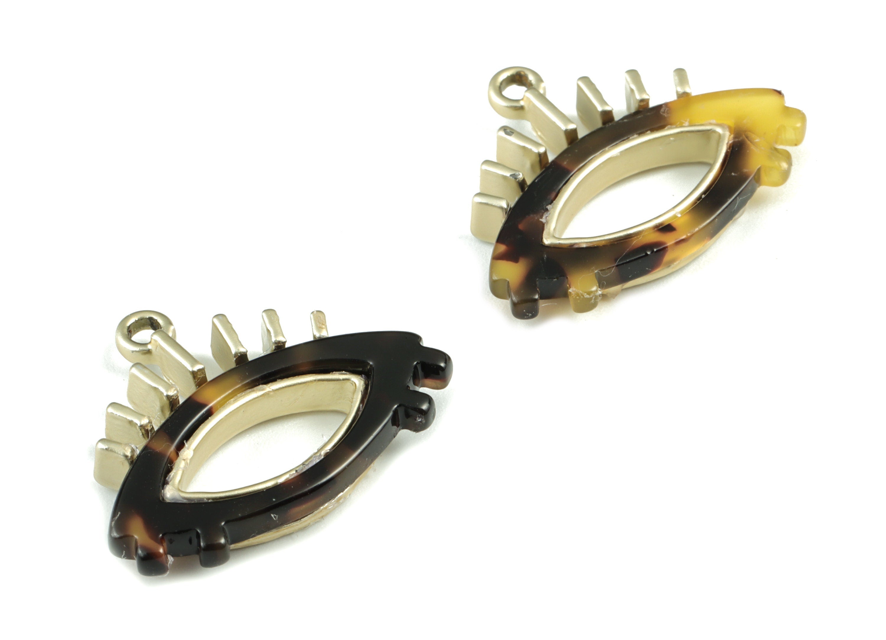 Eyelash Earring Charms - Tortoise Shell Acetate Eye Charms - Matte Gold Tone Plated Alloy Eye Charms - 27x22x4mm - AC1848-A02MG - DOMEDBAZAAR