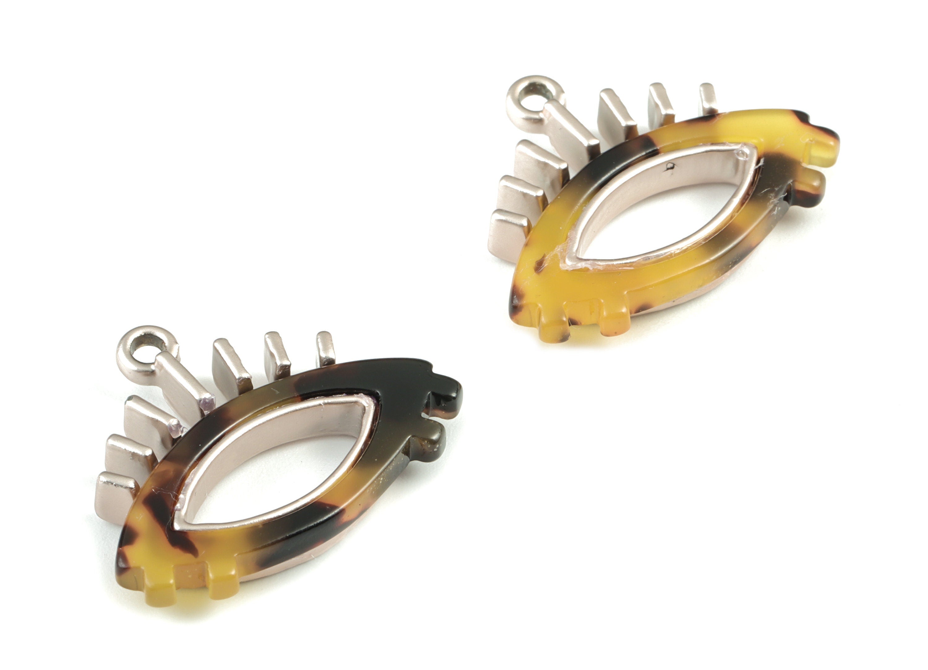 Eyelash Earring Charms - Tortoise Shell Acetate Eye Charms - Matte Rose Tone Plated Alloy Eye Charms - 27x22x4mm - AC1848-A02MR - DOMEDBAZAAR