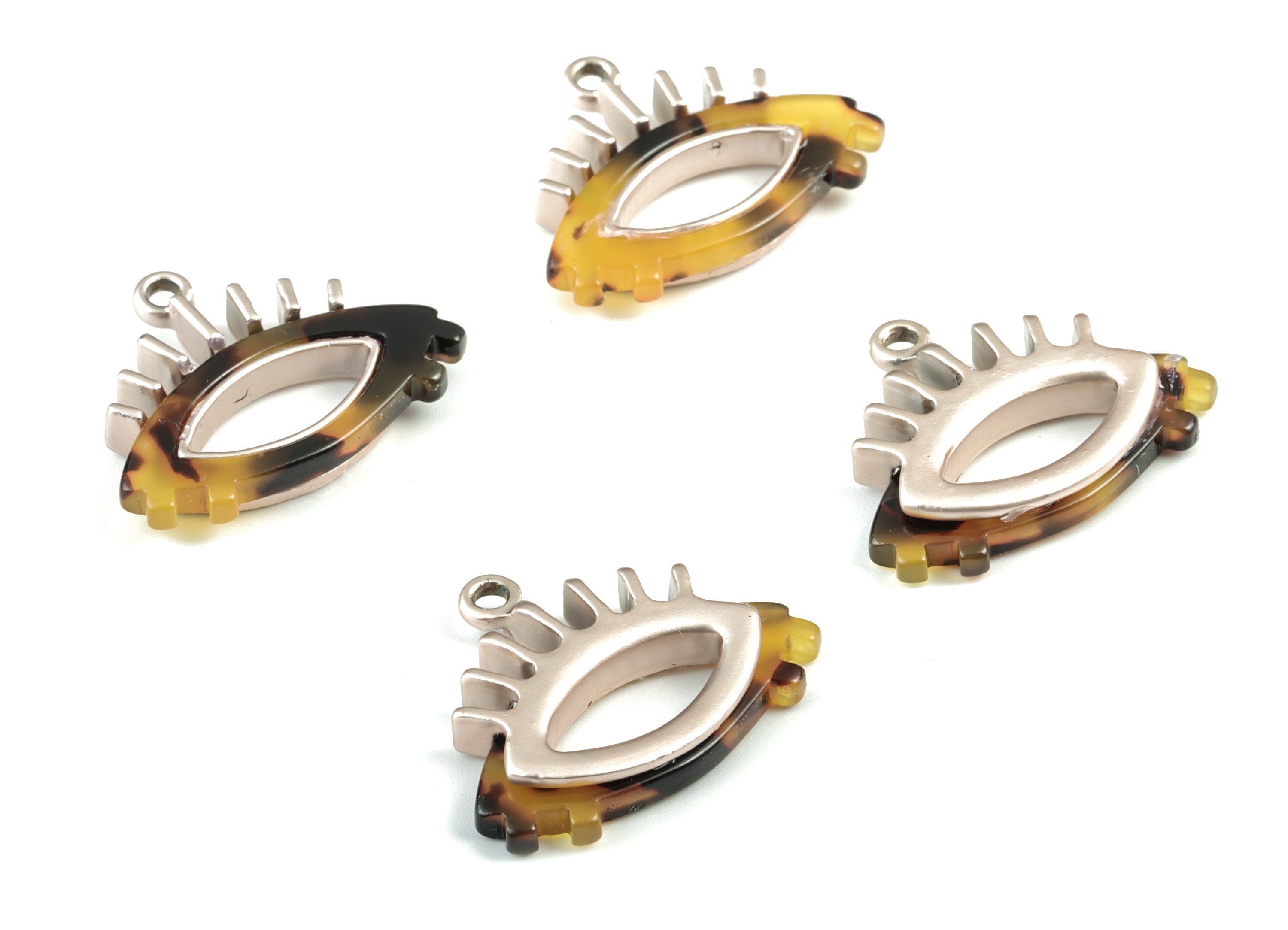 Eyelash Earring Charms - Tortoise Shell Acetate Eye Charms - Matte Rose Tone Plated Alloy Eye Charms - 27x22x4mm - AC1848-A02MR - DOMEDBAZAAR