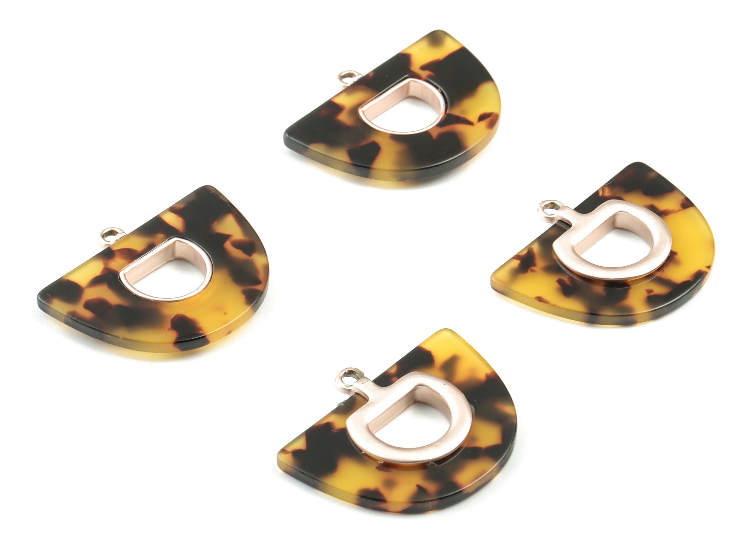 Acetate Semi circle Earring Charm - Matte Rose Alloy Frame Tortoise Shell Acetate Half Moon Pendant - 39.88x28.57x3.99mm - AC2148-A02MR - DOMEDBAZAAR