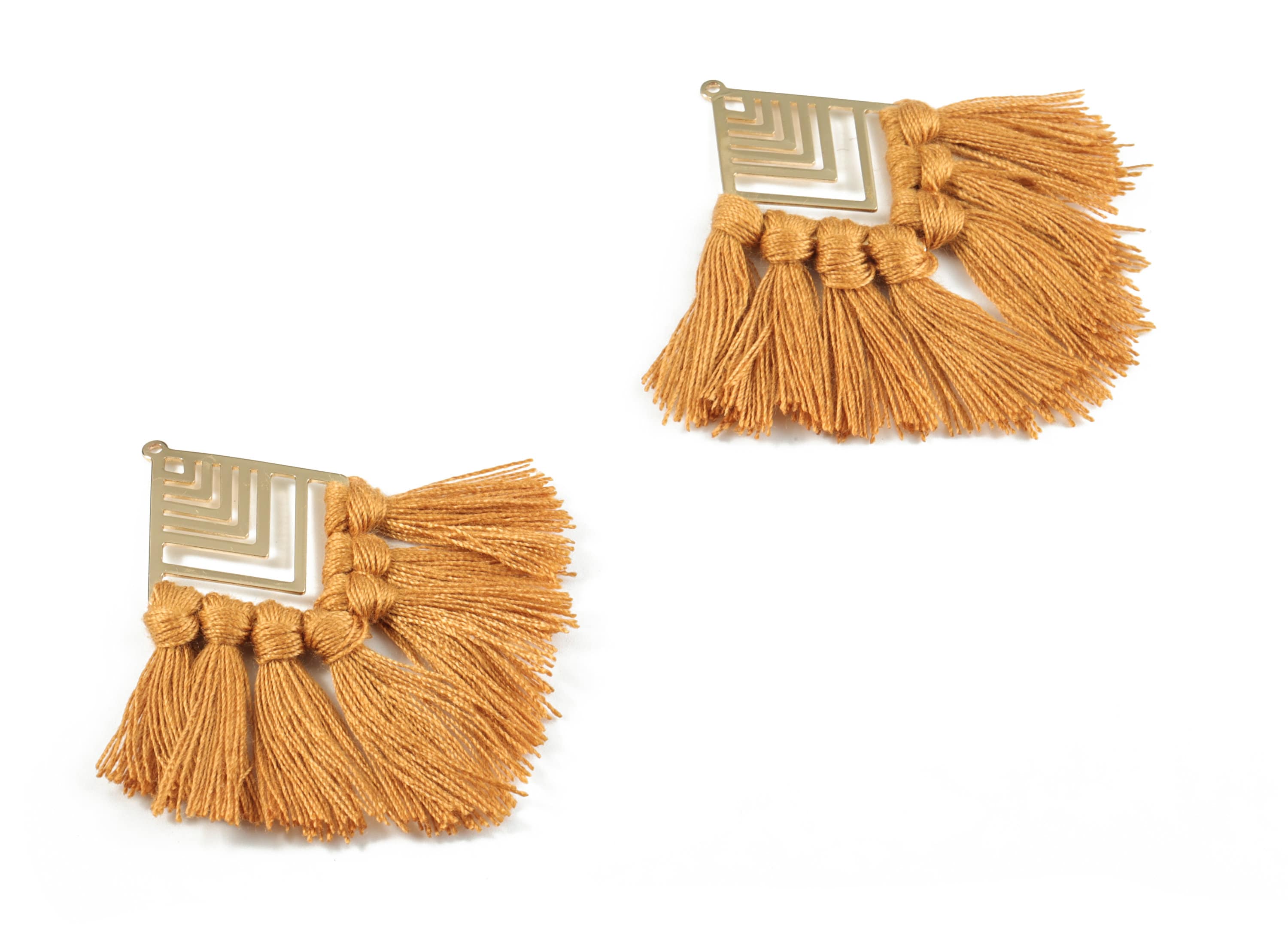 Kite Tassel Earring Charms - KC Gold Tone Plated Rhombus Brass Cotton Brown Tassels - Fringe Tassel - 74.27x29.7x2.79mm - TSM1931D - DOMEDBAZAAR