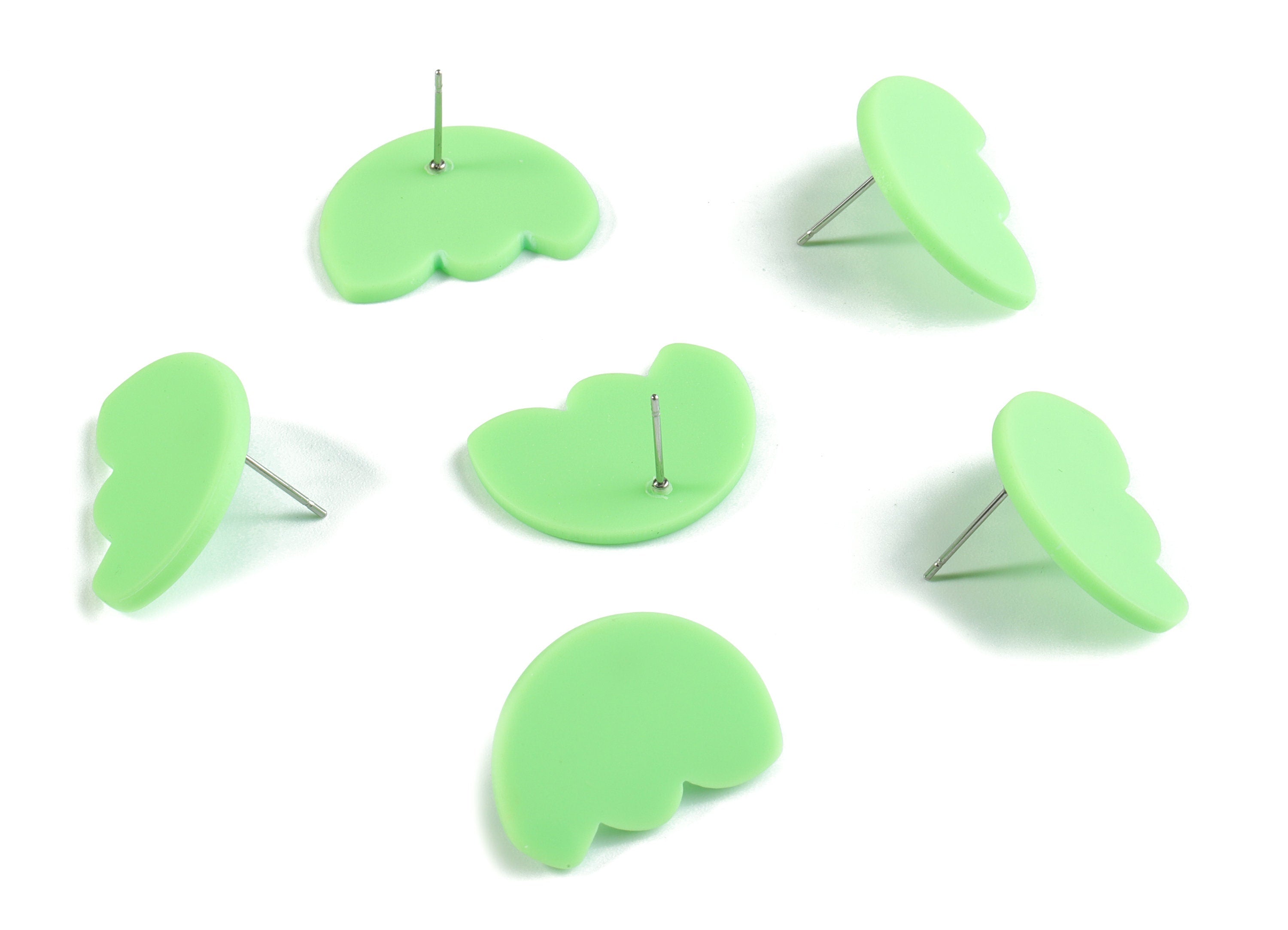 Acrylic Green Flower Earring Stud - Acrylic Flower Earring Post - Jewelry Supplies - Color Code:A469- 24.75x17.5x2.28mm - AC2150-A469 - DOMEDBAZAAR