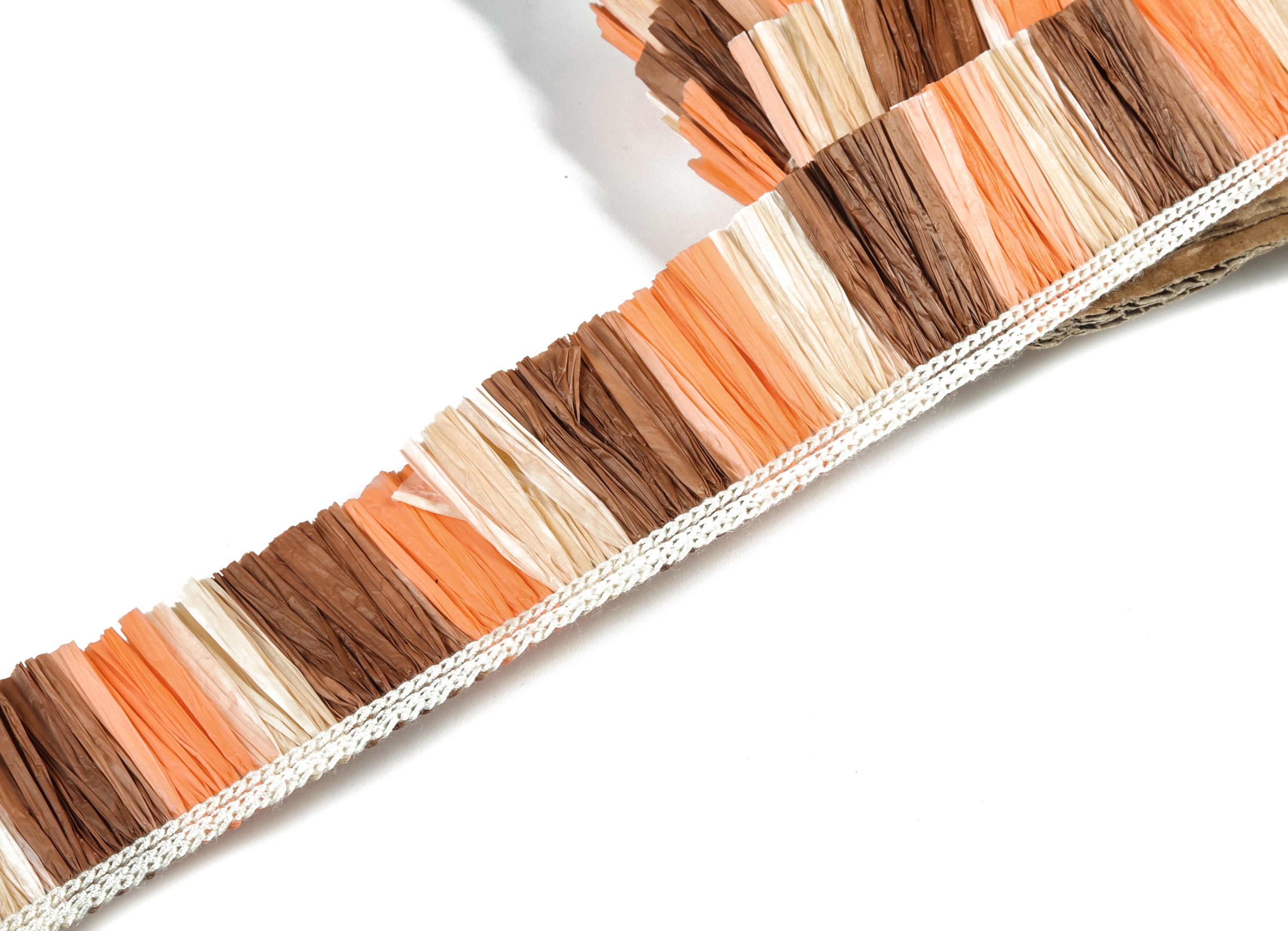 Raffia Tassels Strip - Natural Raffia Grass - Brown Orange  Raffia Tassel Skirt - Jewellery Making - Earring Findings - 25x2.8mm - RS1063 - DOMEDBAZAAR