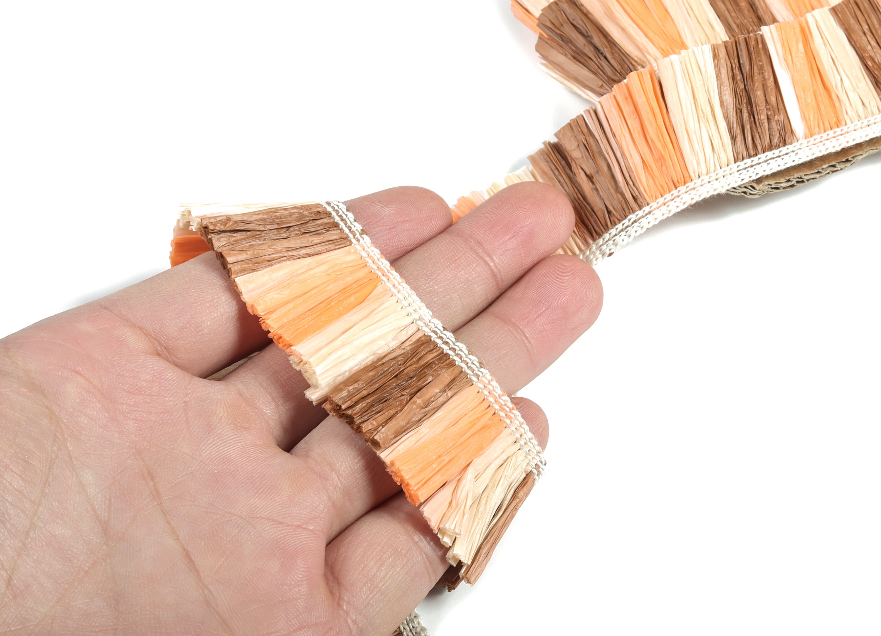 Raffia Tassels Strip - Natural Raffia Grass - Brown Orange  Raffia Tassel Skirt - Jewellery Making - Earring Findings - 25x2.8mm - RS1063 - DOMEDBAZAAR