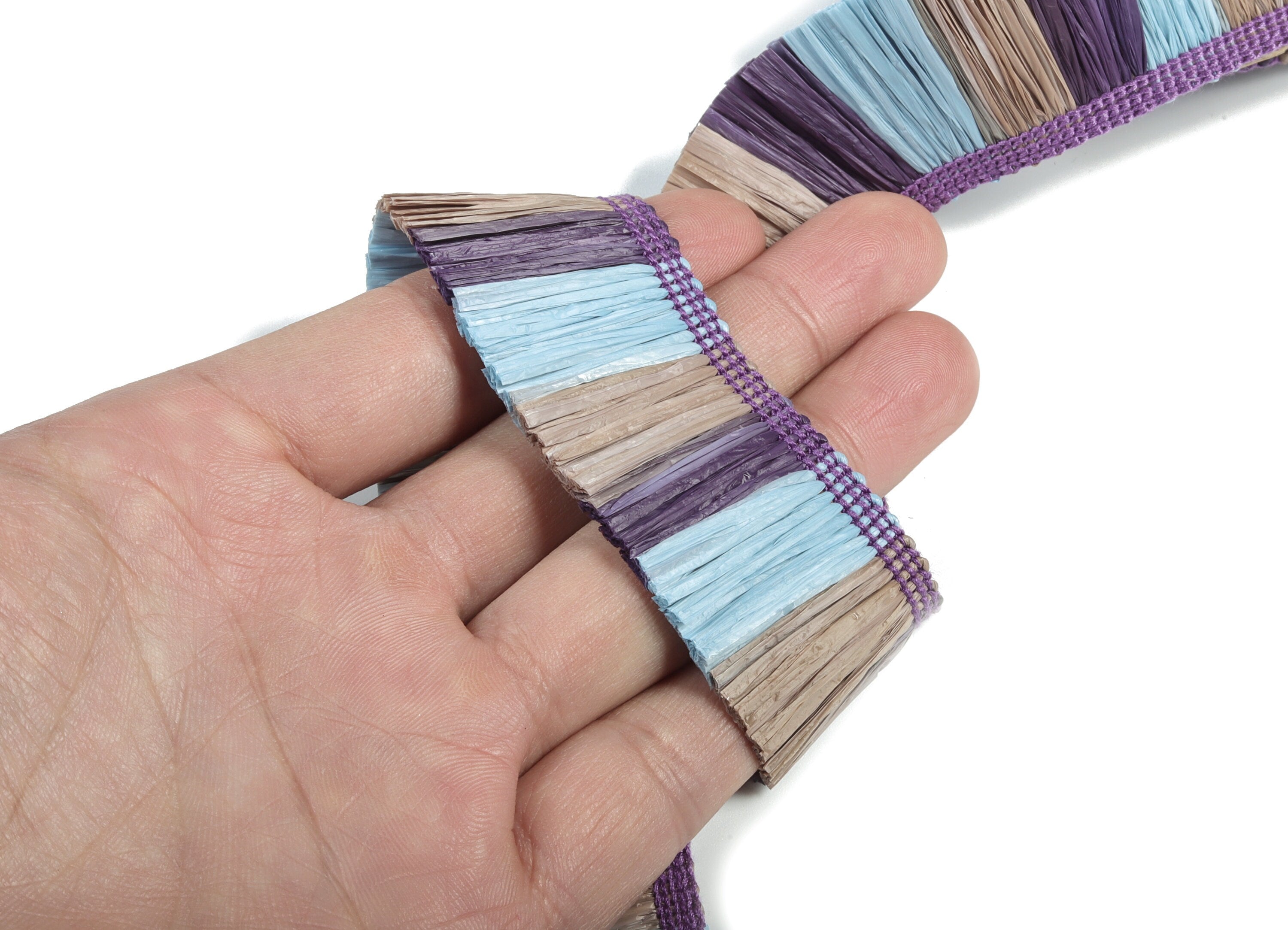 Raffia Tassels Strip - Natural Raffia Grass - Blue Purple Brown  Color  Raffia Tassel Skirt - Earring Findings - 25x2.8mm - RS1065 - DOMEDBAZAAR