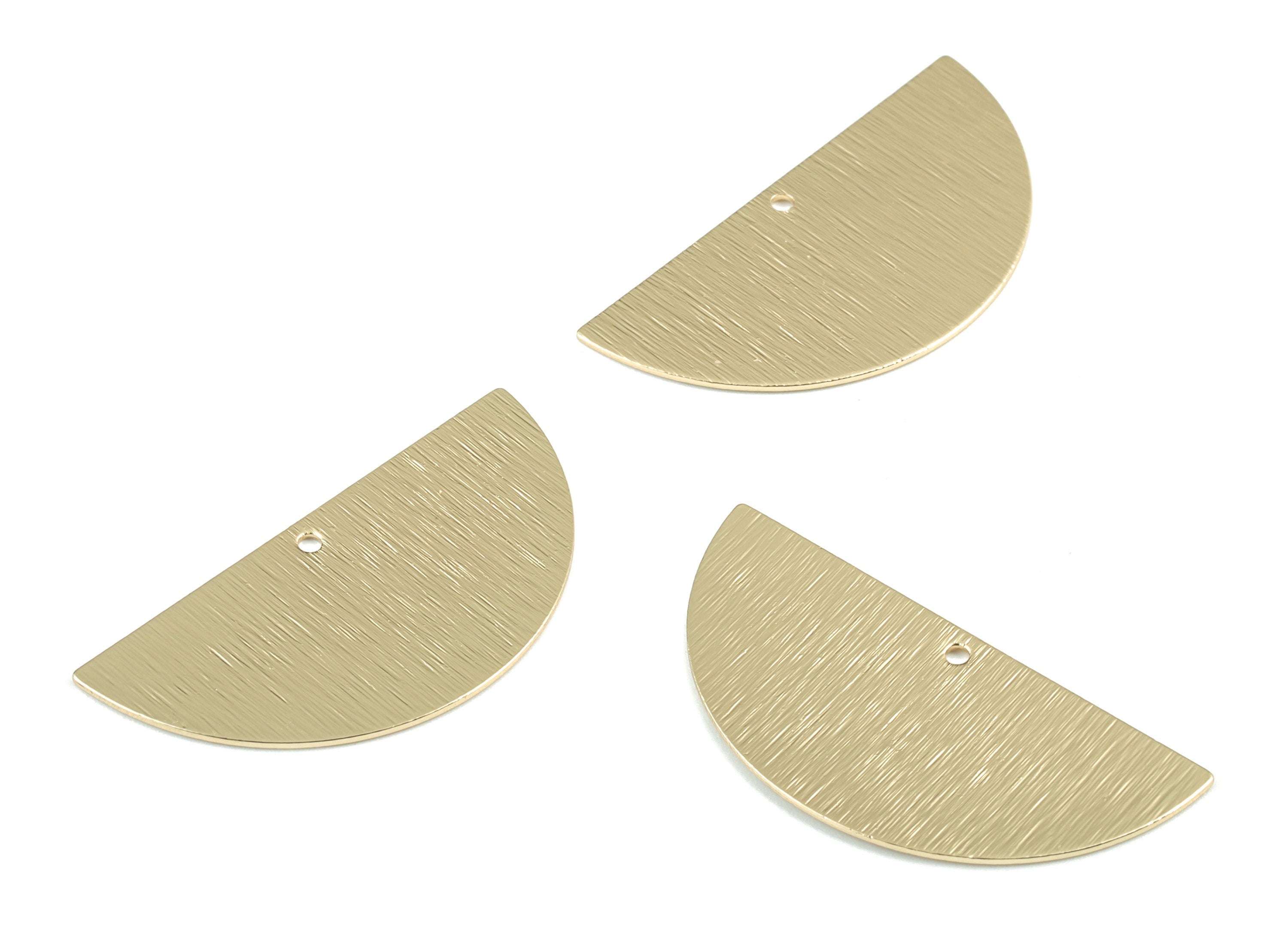 Gold Semi circle Pendant - KC Gold Tone Plated Brass Textured Half Moon Earring Charms - Jewelry Supplies - 35.88x17.52x0.63mm - PP2115KCG - DOMEDBAZAAR