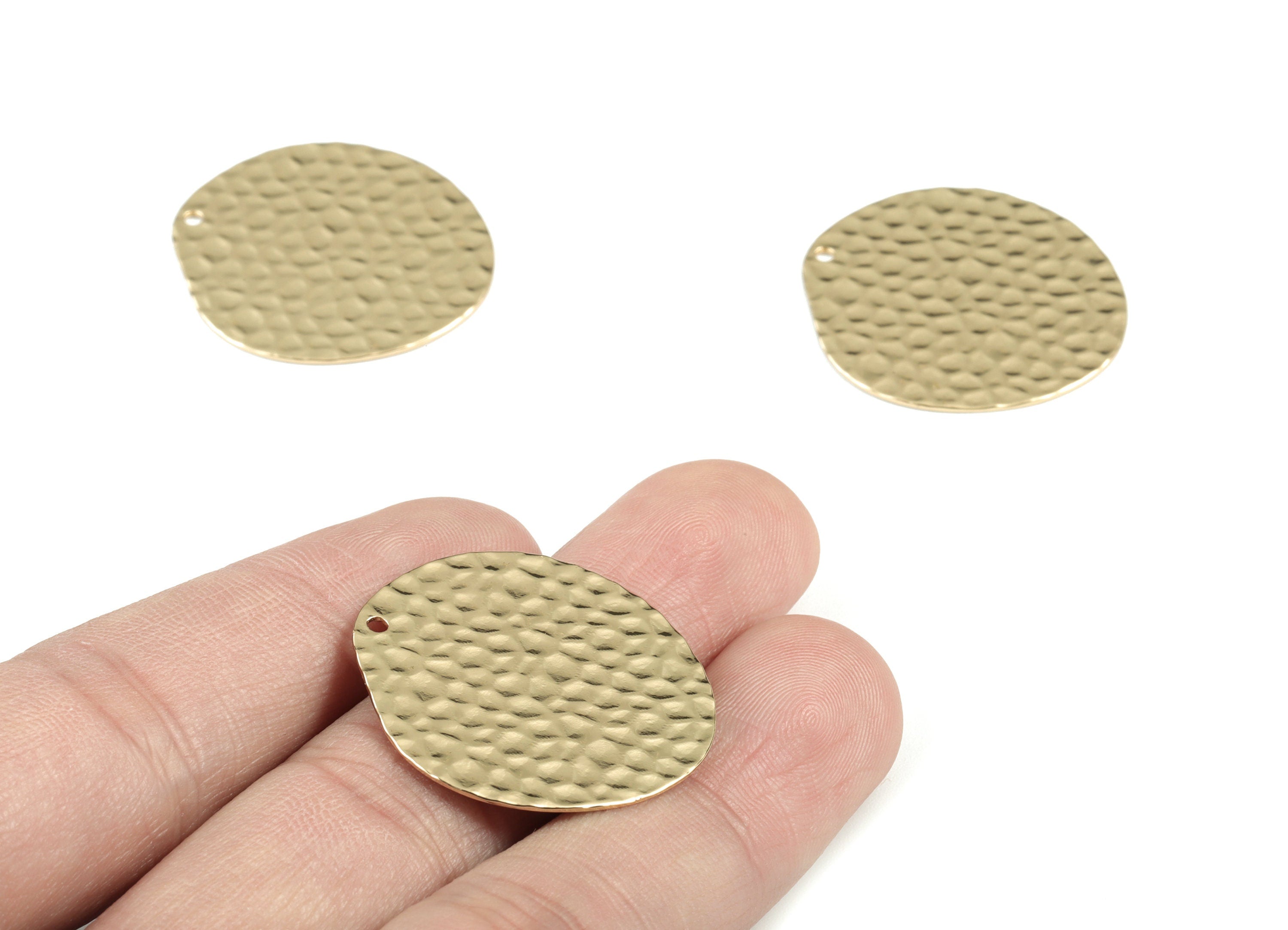 Gold Hammered Round Charm - KC Gold Tone Plated Brass Hammered Circle Earring Charms - Jewelry Supplies - 29.1x27.95x0.64mm - PP2084KCG - DOMEDBAZAAR