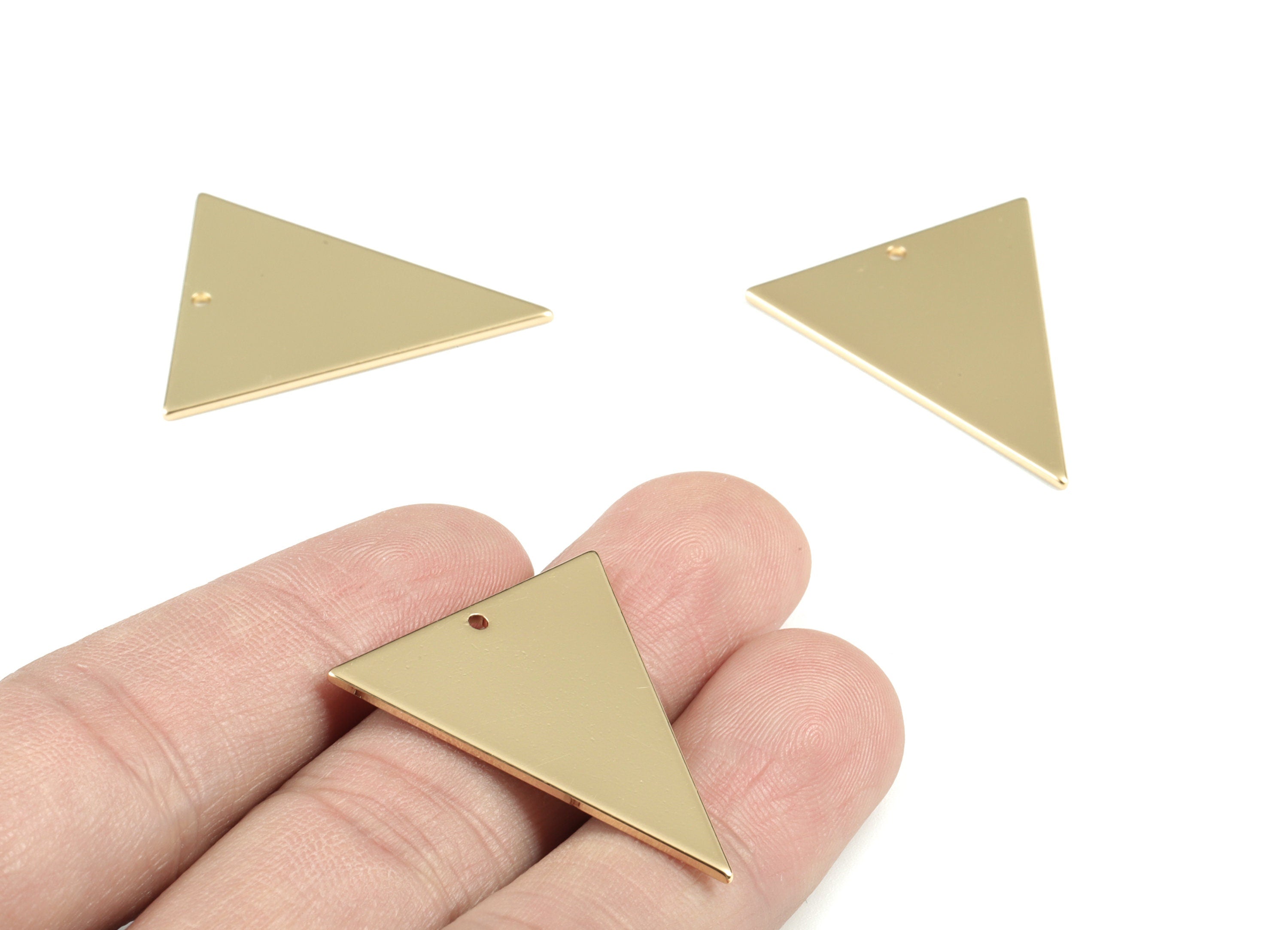Personalized stamping blank - Gold Triangles Pendant - KC Gold Tone Plated Brass Triangle Earring Charms - 32x27x1mm - PP2121KCG - DOMEDBAZAAR