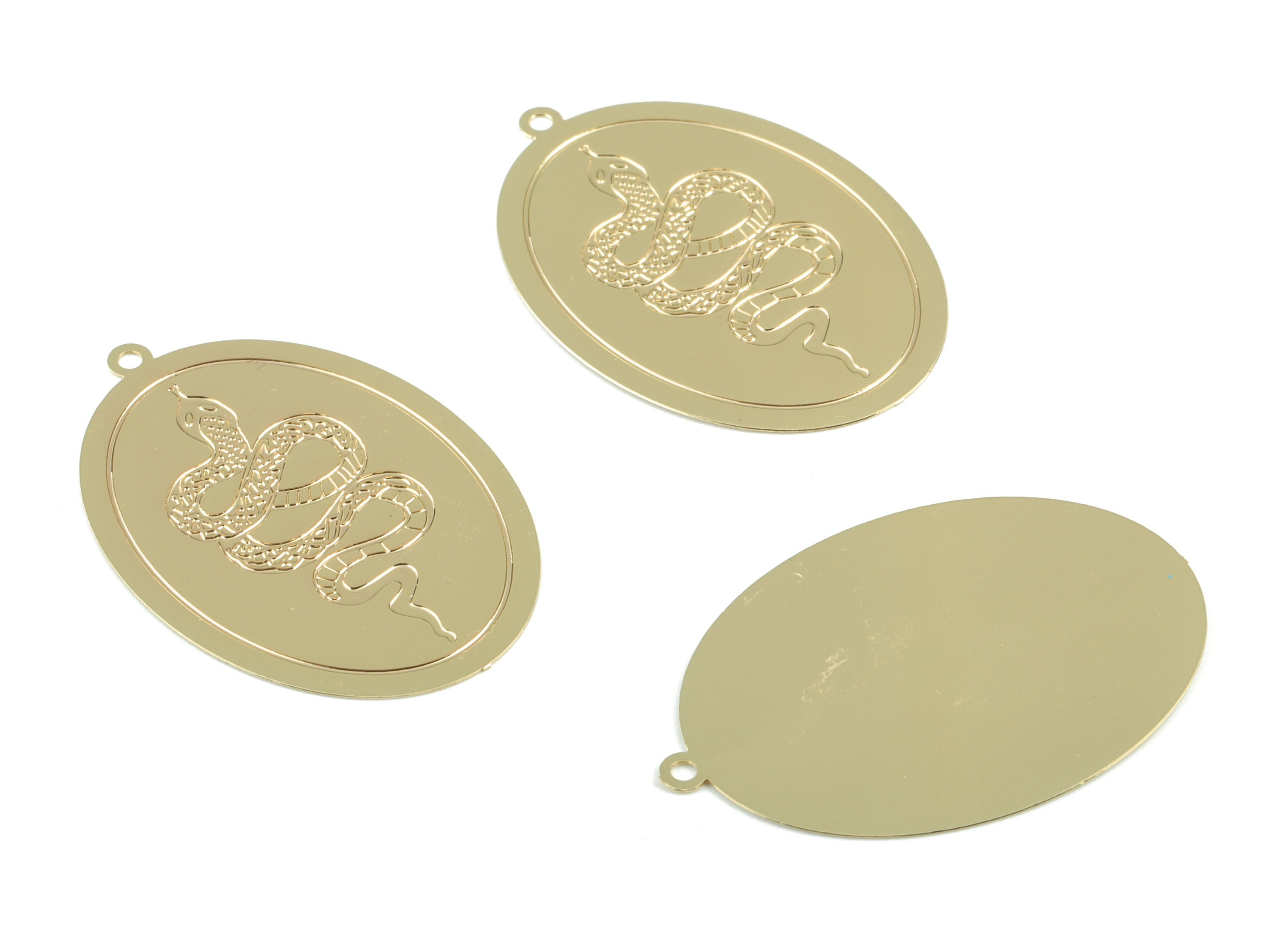 Gold Oval Snake Charms - KC Gold Tone Plated Snake Oval Earring Charms - Earring Findings - Jewelry Supplies - 38x26x0.33mm - JJB6519KCG - DOMEDBAZAAR