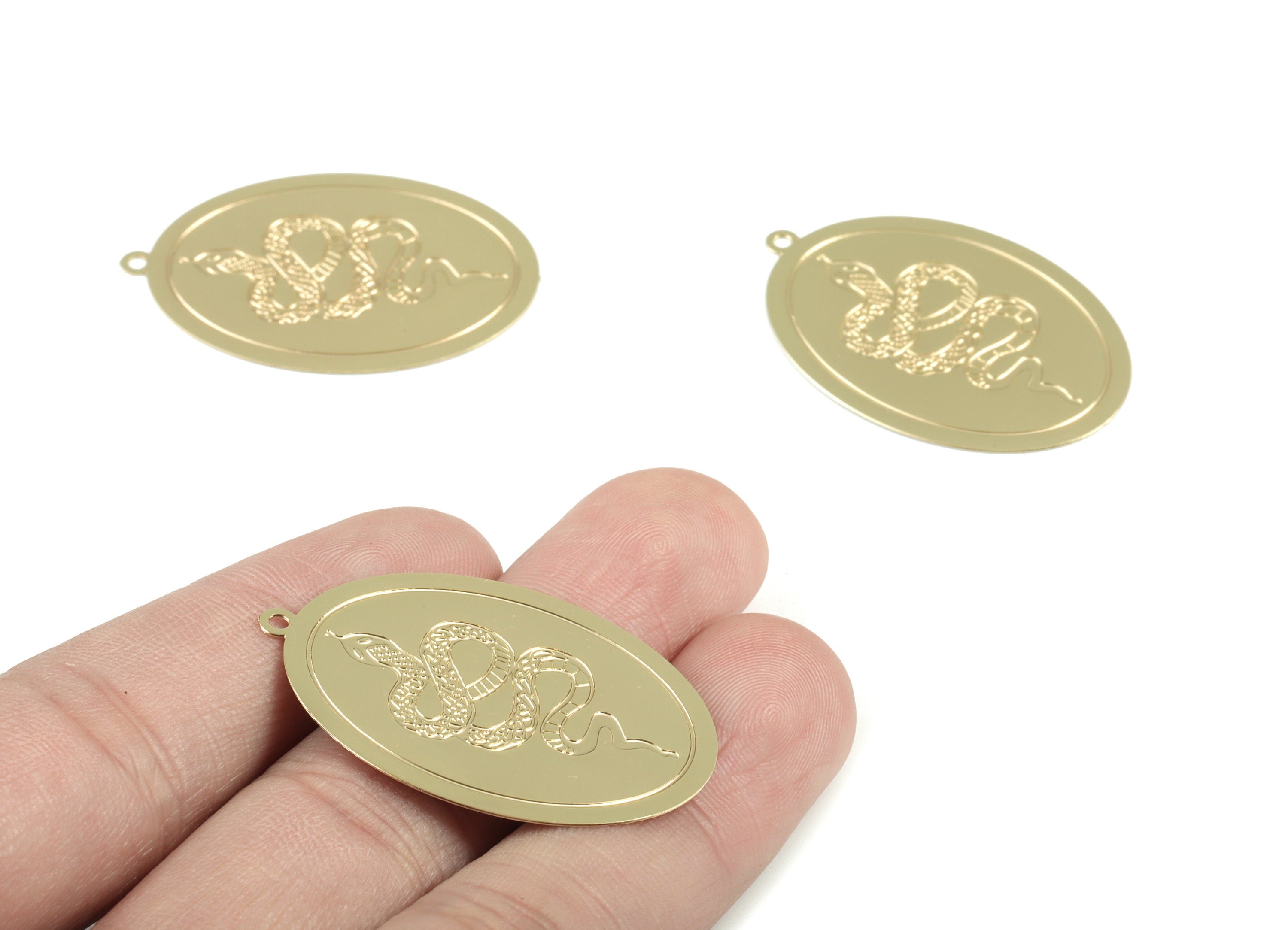 Gold Oval Snake Charms - KC Gold Tone Plated Snake Oval Earring Charms - Earring Findings - Jewelry Supplies - 38x26x0.33mm - JJB6519KCG - DOMEDBAZAAR