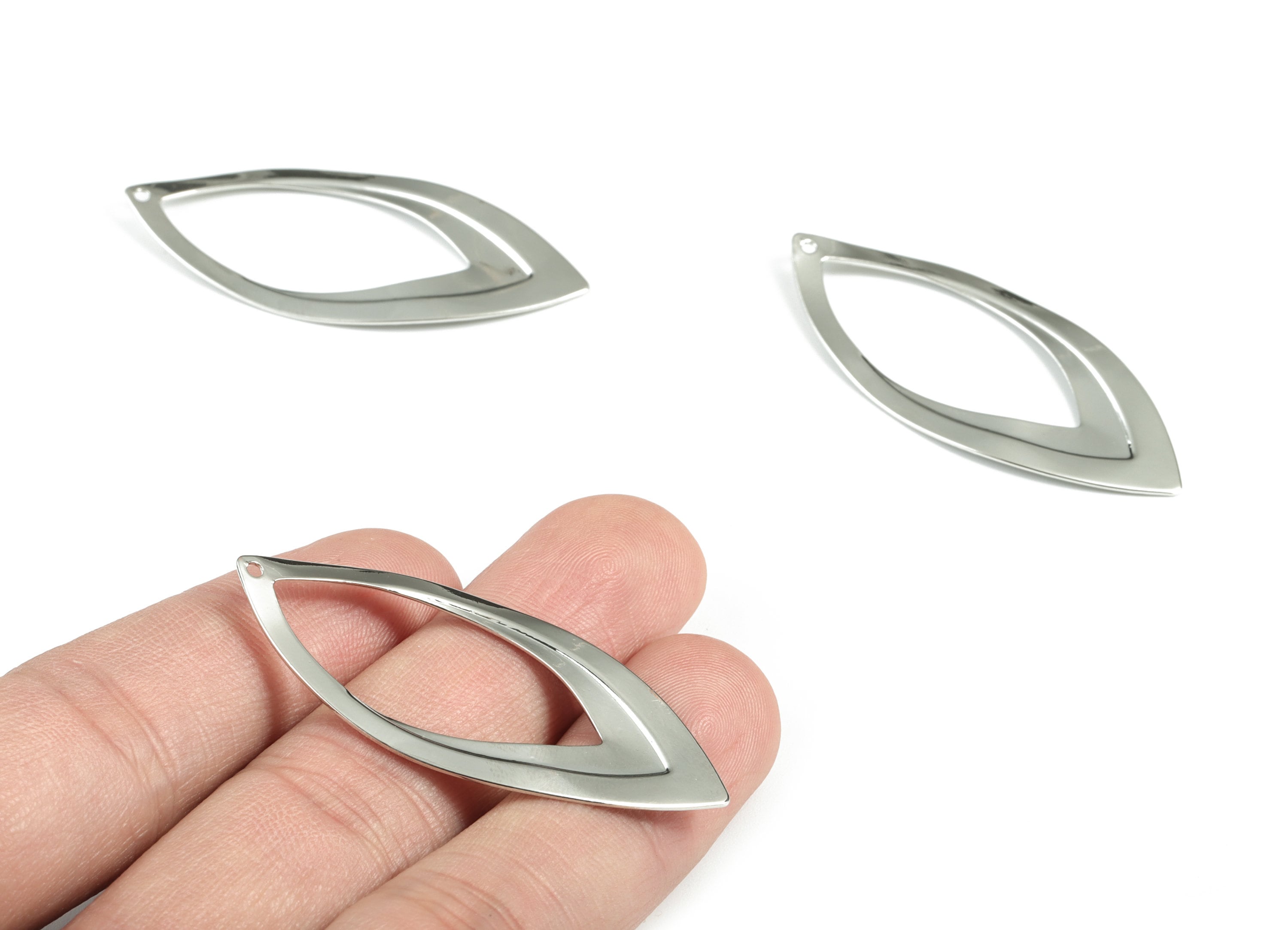 Silver Marquise Pendant - Silver Tone Plated Brass Marquise Earring Charms - Earring Findings - Jewelry Supplies - 48x22x1.21mm - PP2433S - DOMEDBAZAAR