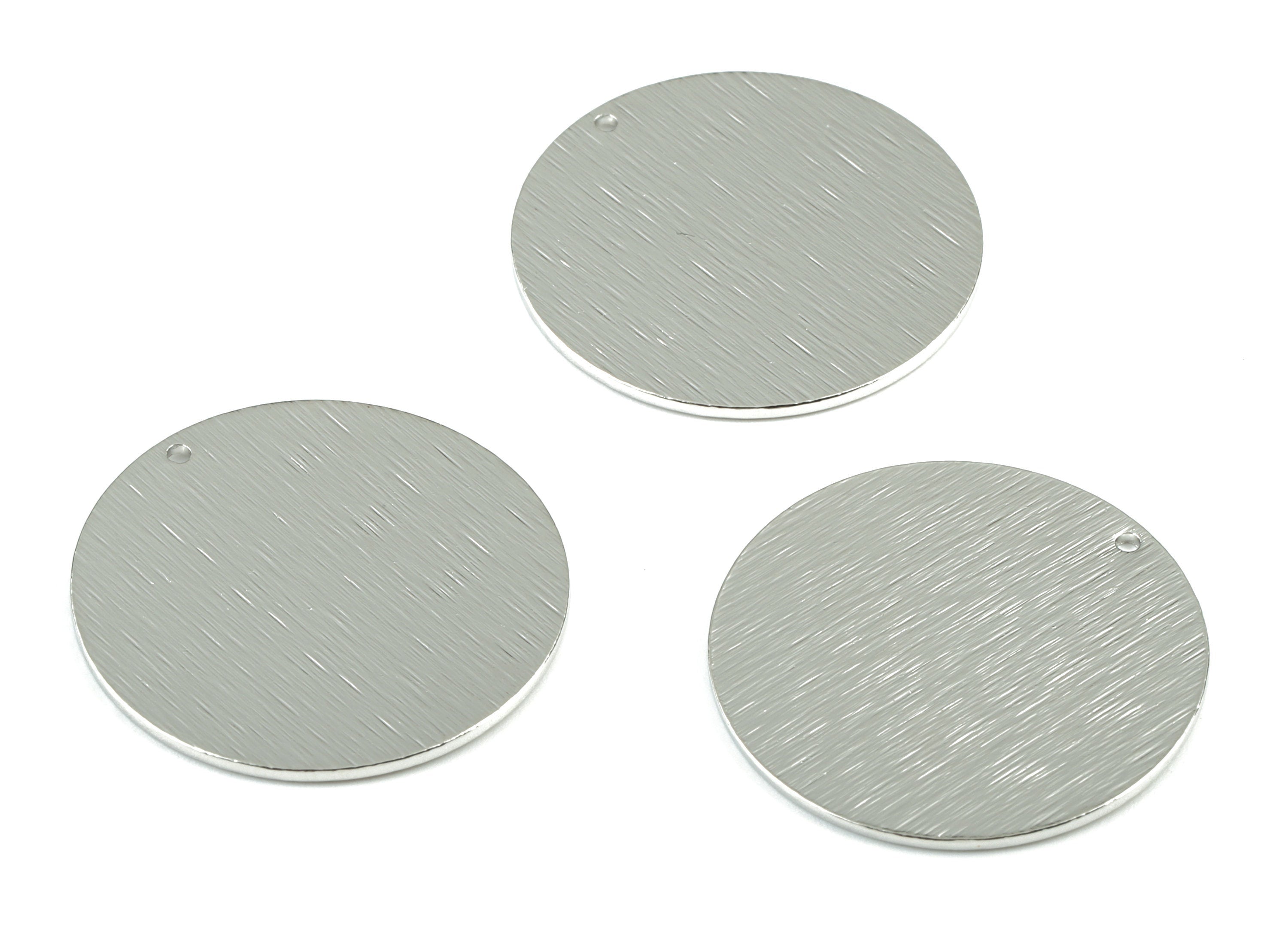 Silver Round Textured Charms - Silver Tone Plated Brass Textured Circle Earring Charms - Jewelry Supplies - 30.03x30.03x1.01mm - PP2064S - DOMEDBAZAAR