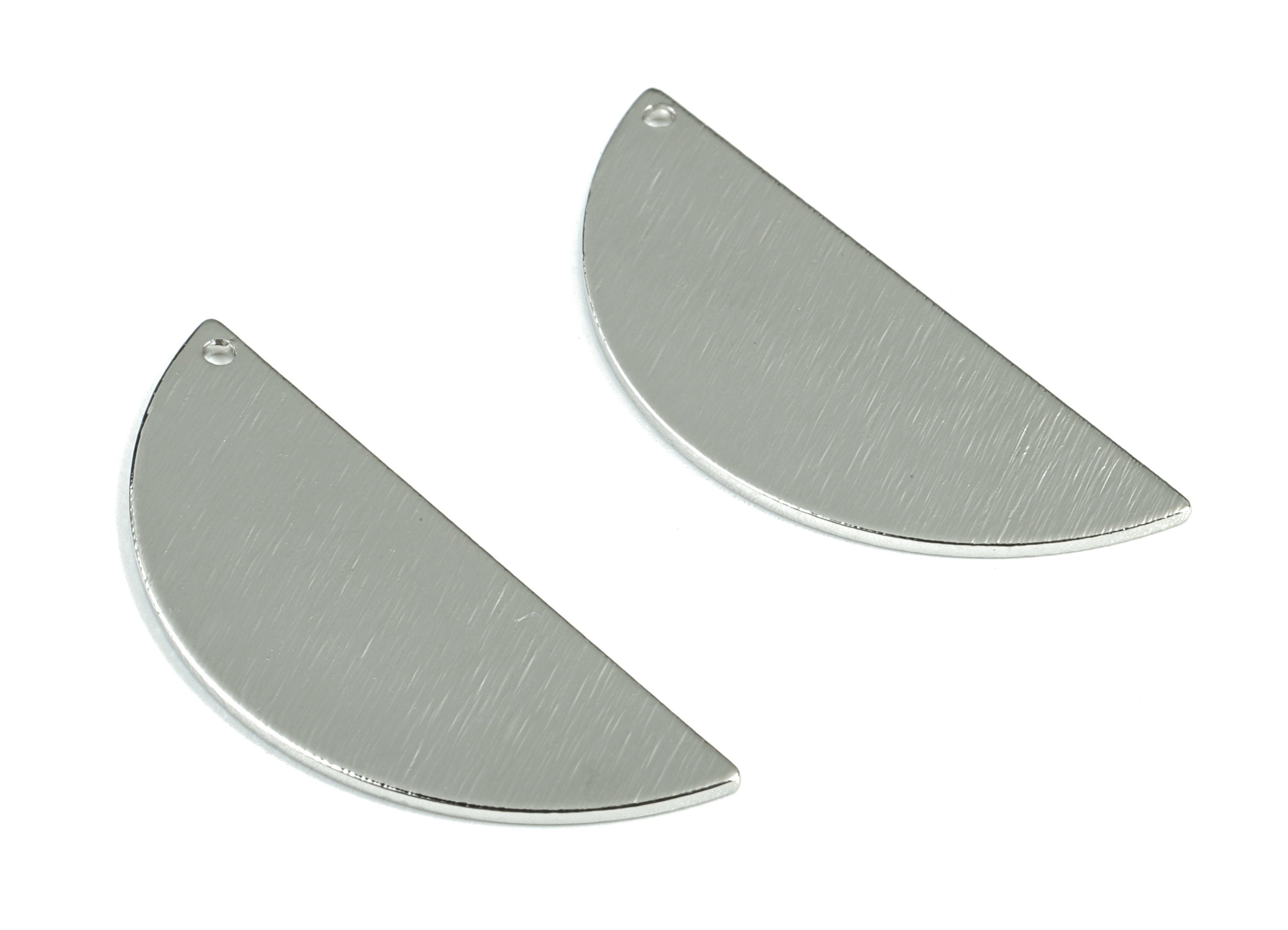 Silver Semicircle Charms - Silver Tone Plated Brass Textured Half Moon Earring Charms - Jewelry Supplies - 39.18x15.46x1.04mm - PP2156S - DOMEDBAZAAR