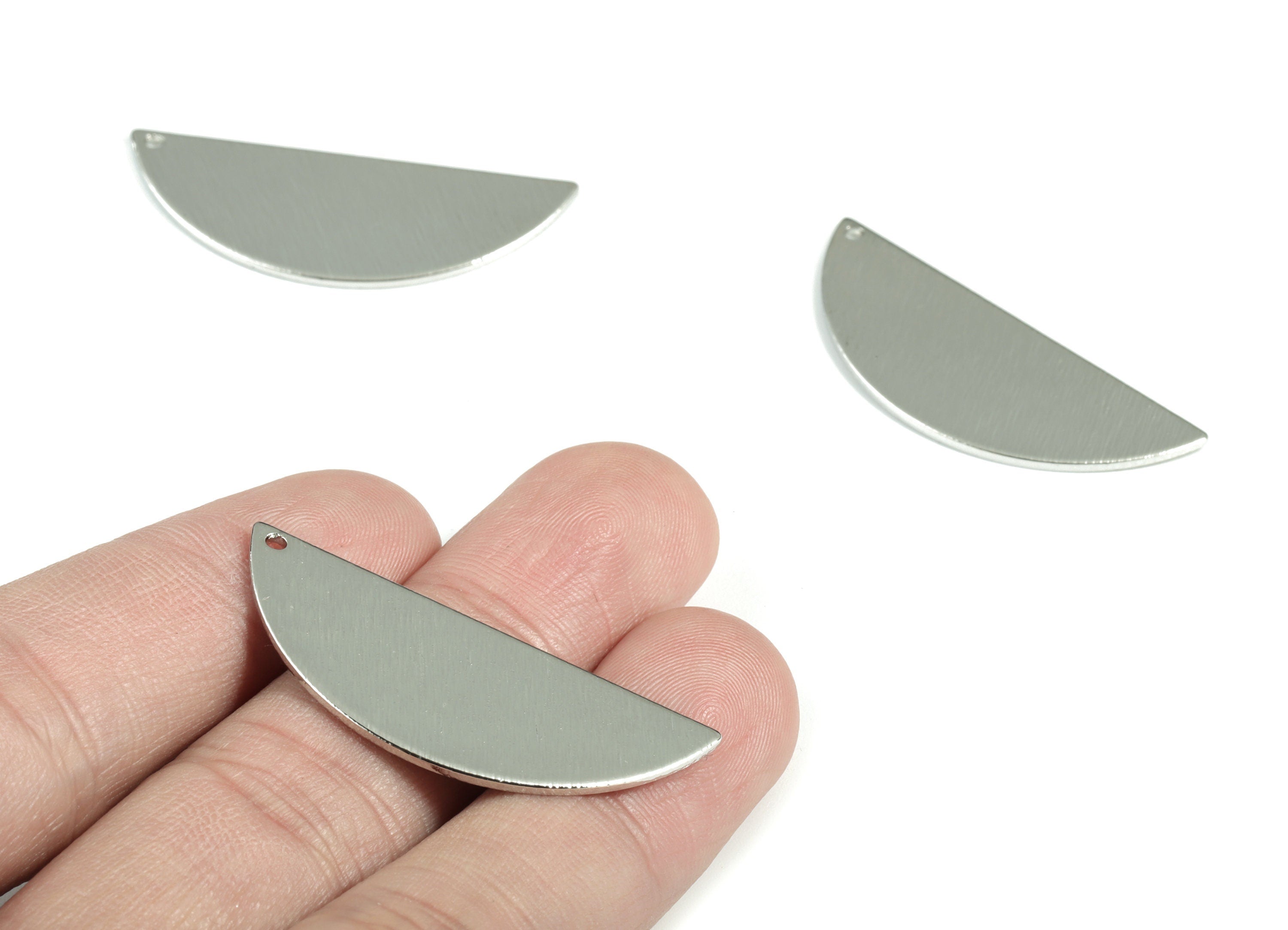 Silver Semicircle Charms - Silver Tone Plated Brass Textured Half Moon Earring Charms - Jewelry Supplies - 39.18x15.46x1.04mm - PP2156S - DOMEDBAZAAR