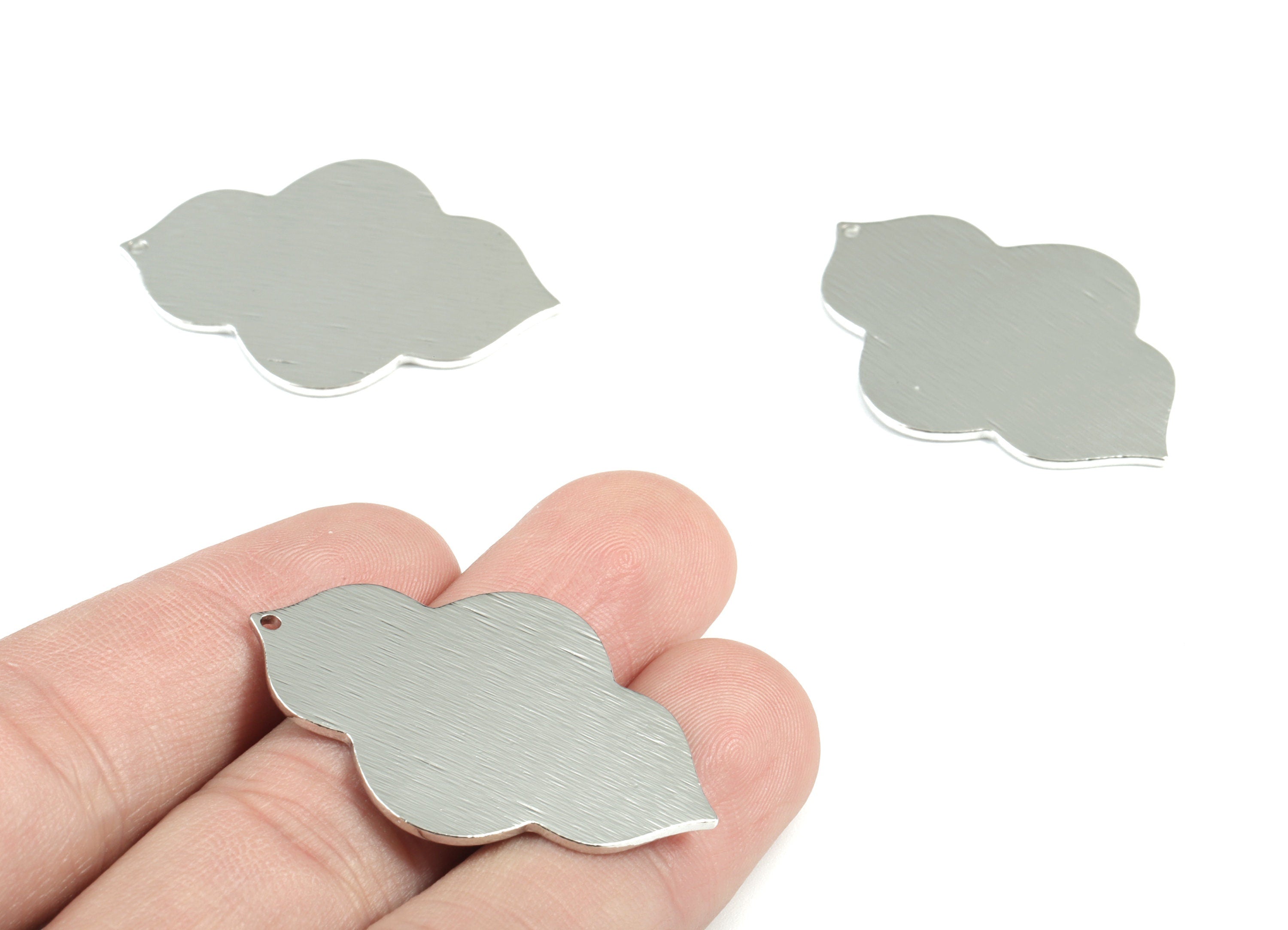 Silver Geometric Charms - Silver Tone Plated Brass Textured Geometric Pendant - Jewelry Supplies - 38.71x28.88x1.04mm - PP1837S - DOMEDBAZAAR