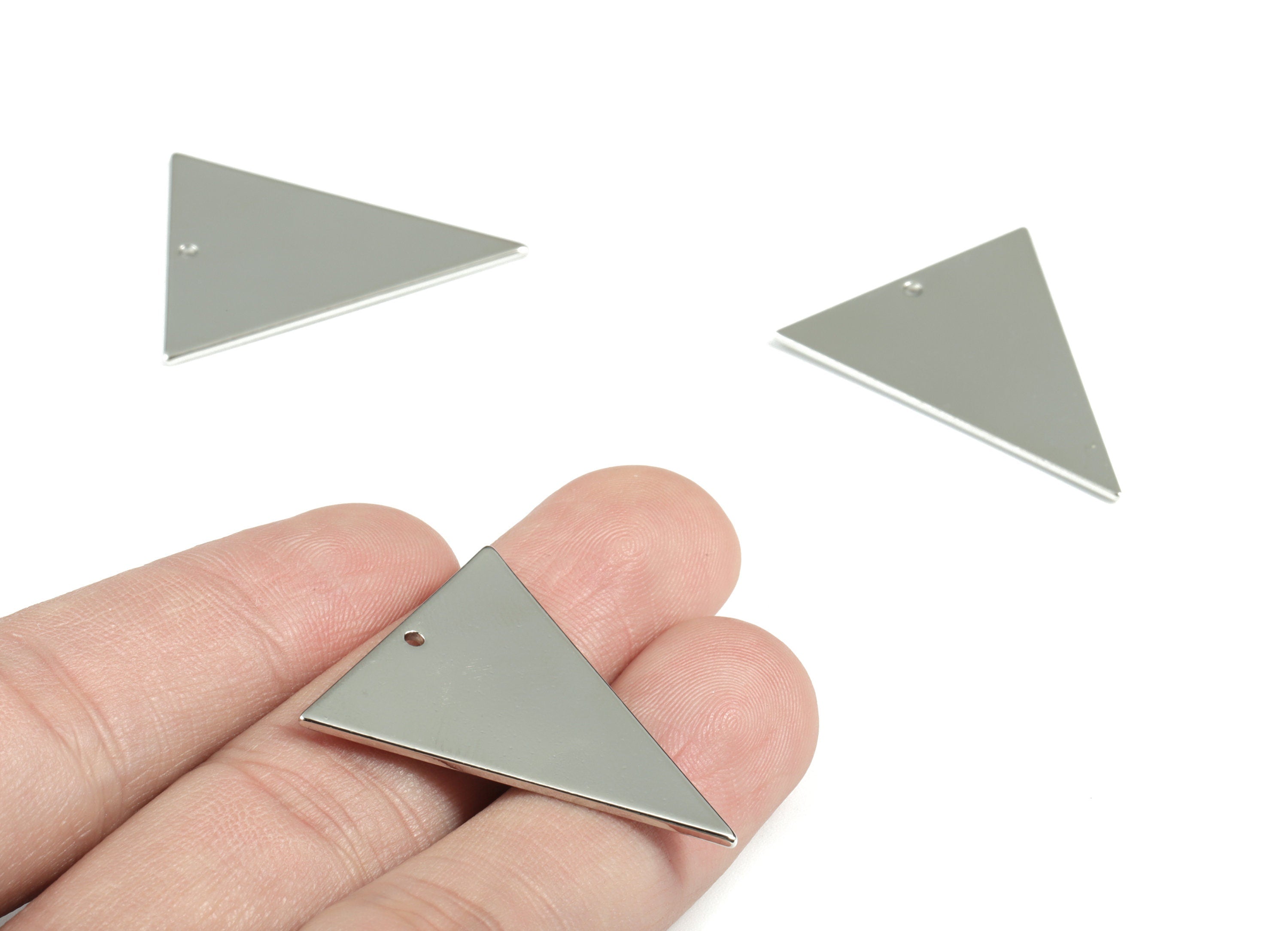 Silver Triangles Pendant - Silver Tone Plated Brass Triangle Earring Charms - Earring Findings - Jewelry Supplies - 32x27x1mm - PP2121S - DOMEDBAZAAR